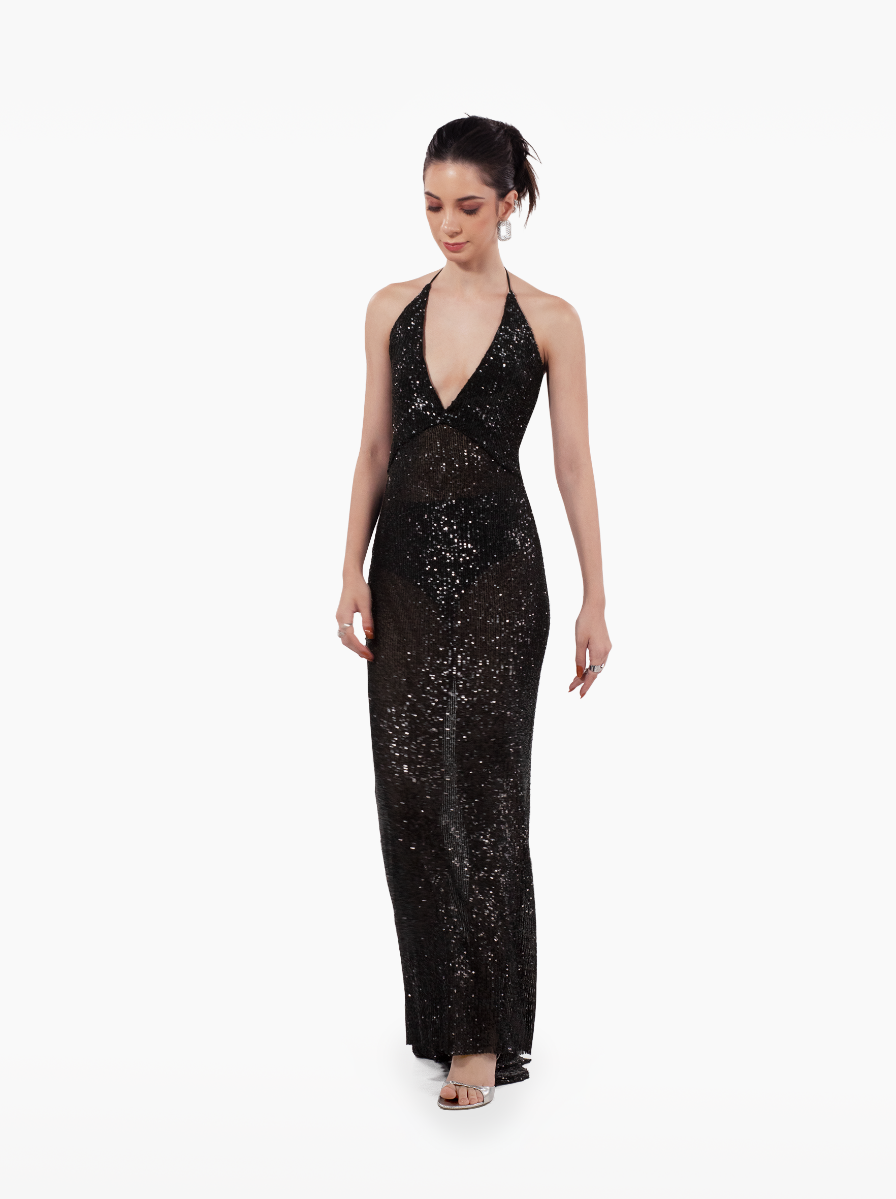 Dont Take it Personal Dress | Black Sequin Halter Neck Gown - SOLITE Solite Dont Take it Personal Dress | Black Sequin Halter Neck Gown - SOLITE Solite