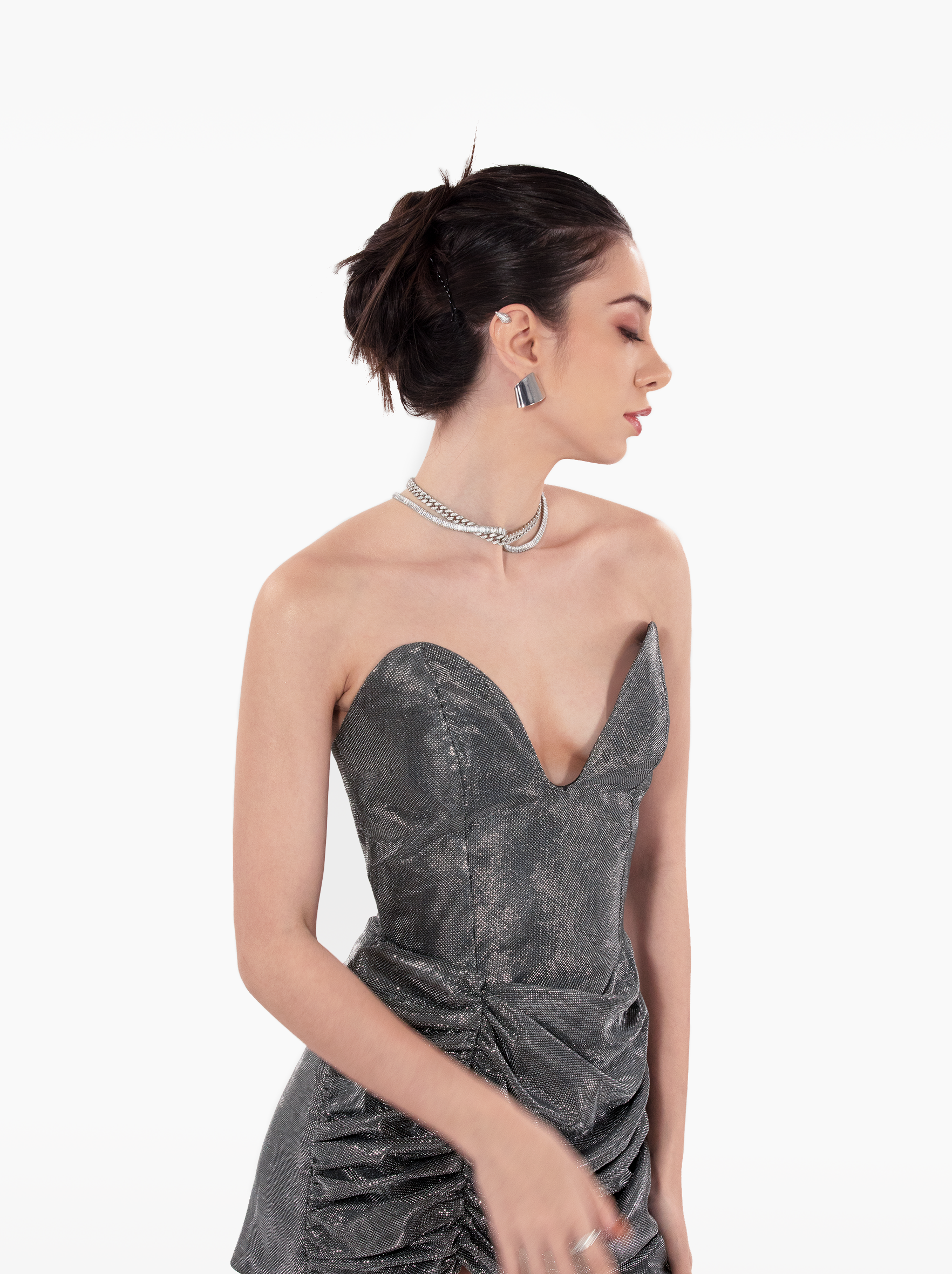 Area Codes Corset Dress | Silver Strapless Bustier Mini Dress SOLITE Solite Area Codes Corset Dress | Silver Strapless Bustier Mini Dress SOLITE Solite