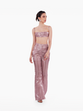 wrap me in plastic trousers - pink flared liquid organza high-waisted trousers with front pockets, birthday, party, formal, dinner, date outfit - SOLÉITE 
