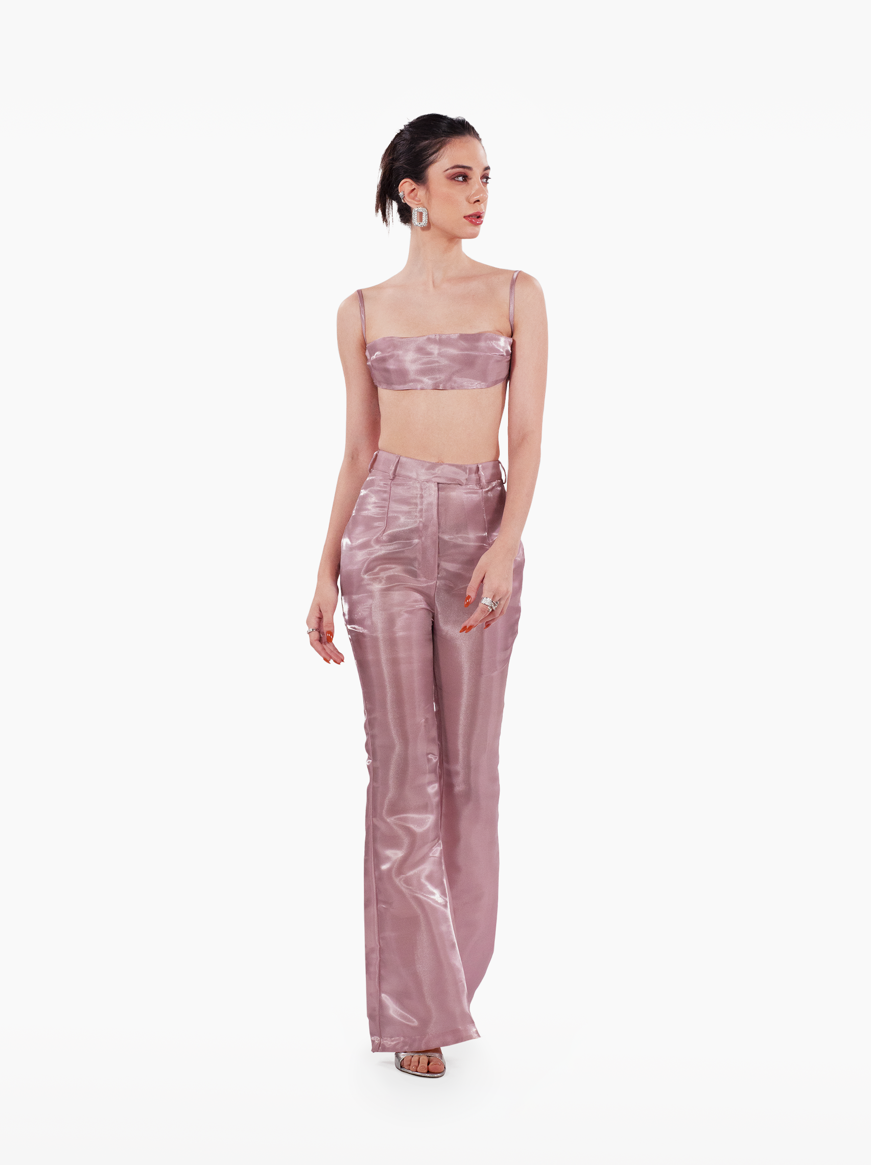 wrap me in plastic bandeau - pink organza bandeau with thin straps, darts and an open back, vacation top, pink strapless tube top - SOLÉITE