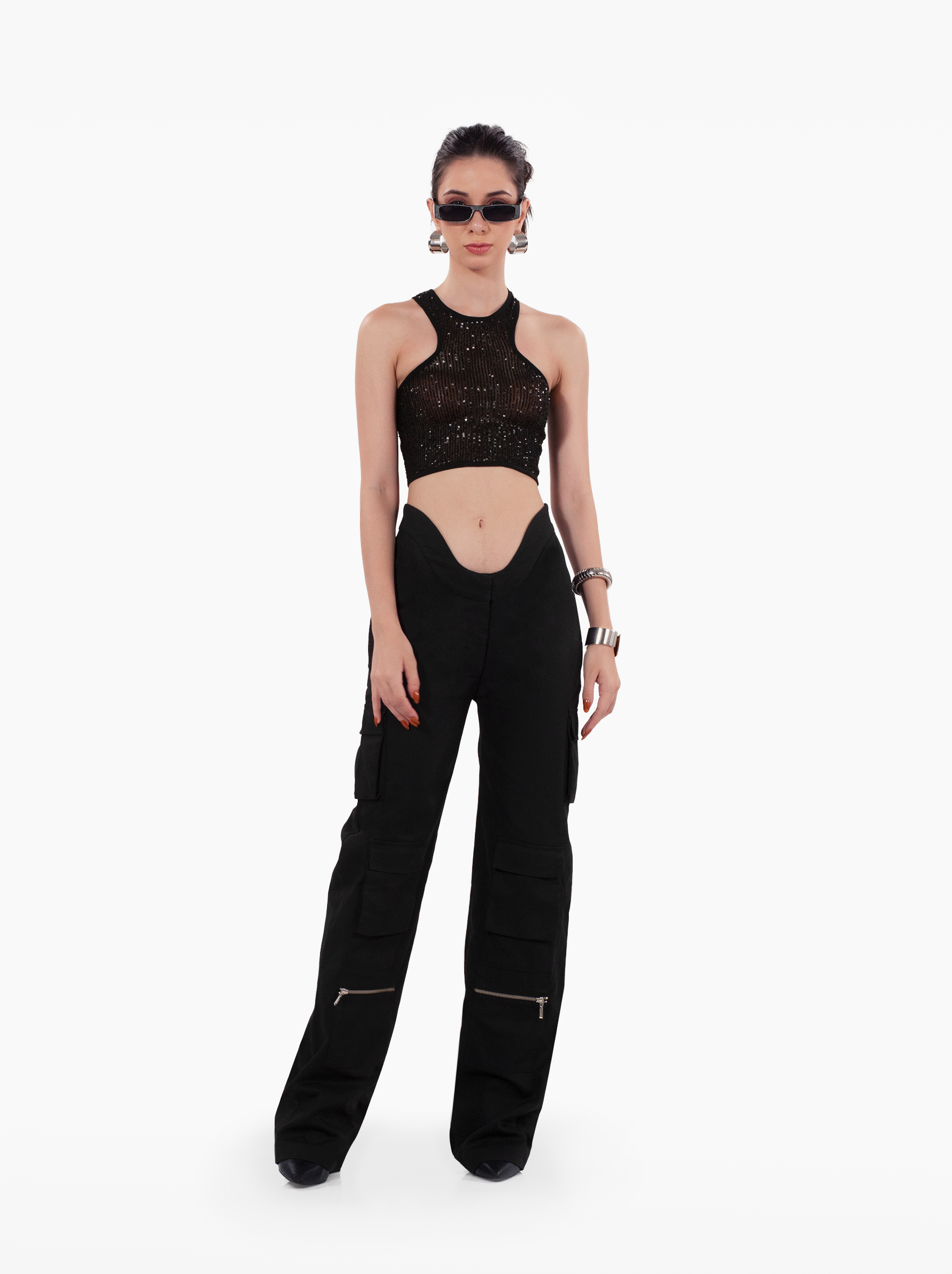 stargirl top - sheer black sequin tank top, glittter shimmer tank top with t-back by SOLÉITE