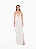 viola skirt - white mercedes maxi skirt with darts and a side slit for formal occasions by SOLÉITE