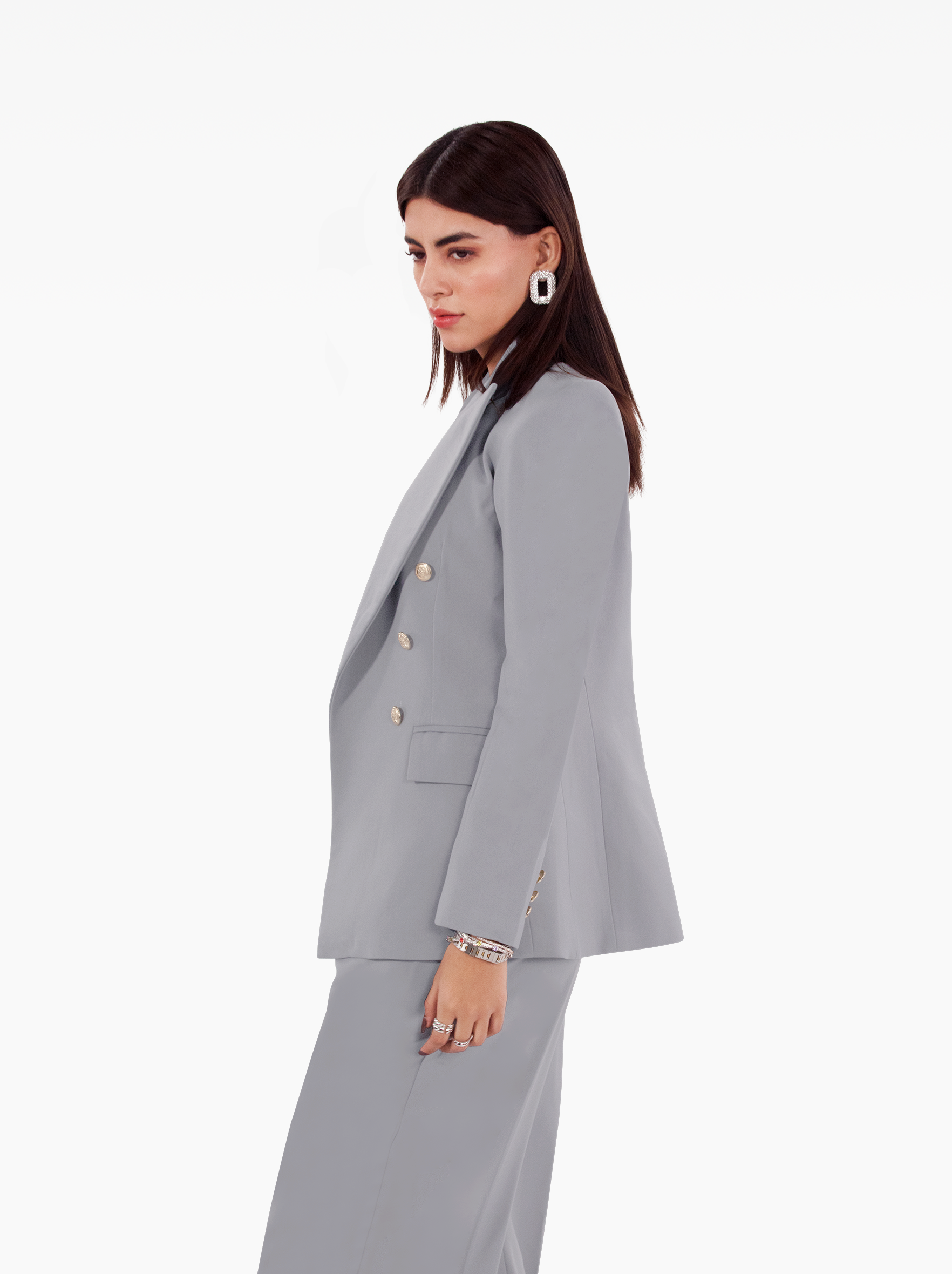 millions trousers - silver grey wide leg high-waisted trousers with front pockets, birthday, party, formal, dinner, date outfit - SOLÉITE