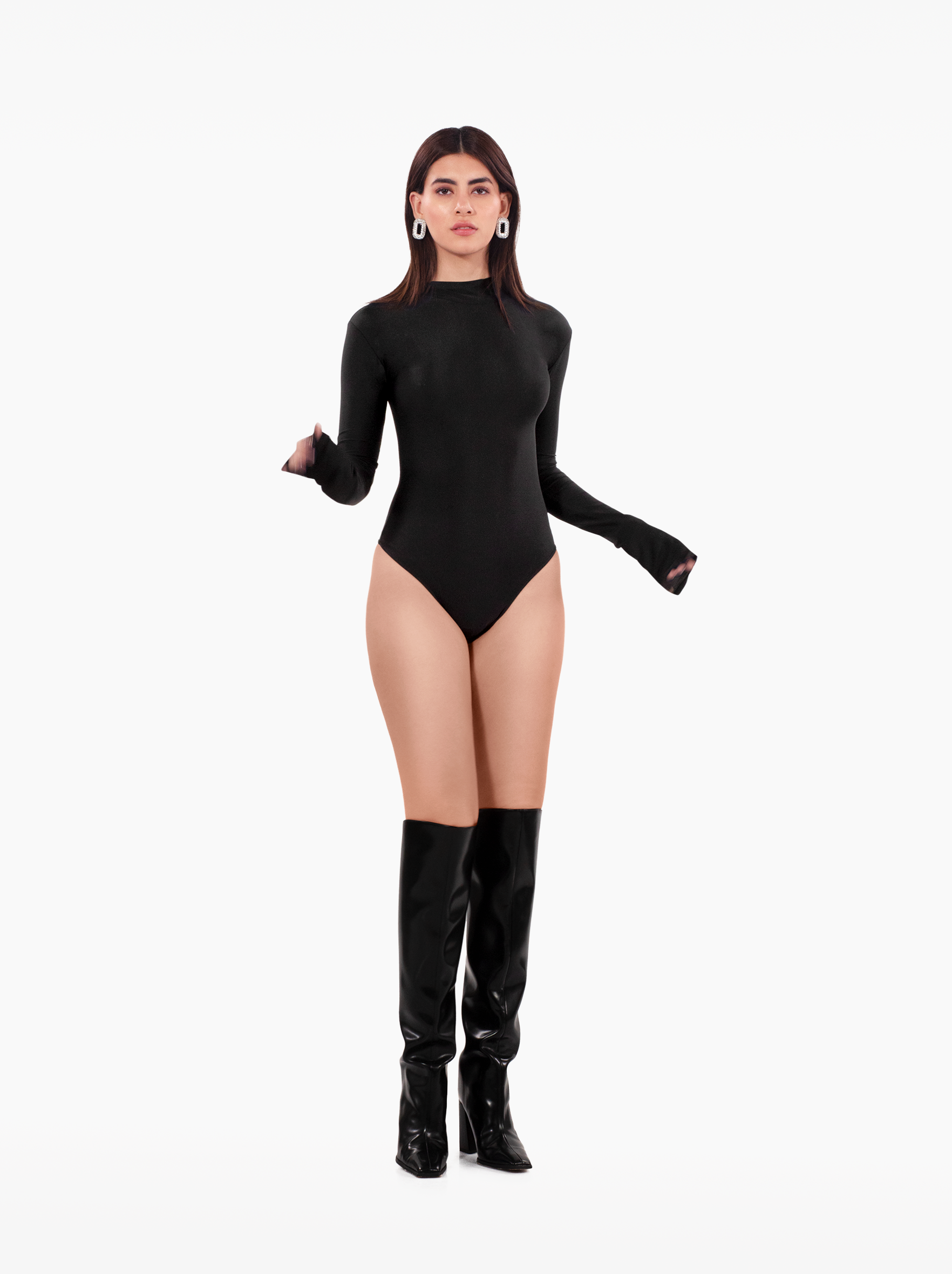 downtown bodysuit - black full sleeve bodysuit, high-neck, zip up top, wardrobe basics by SOLÉITE