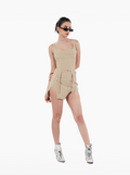 build a bitch skirt - beige u-cut streetwear skirt with panels and asymmetric hem by SOLÉITE