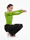 streets bodysuit - ruched green top with gathers, full sleeve sheer bodysuit, streetwear, fashion by SOLÉITE