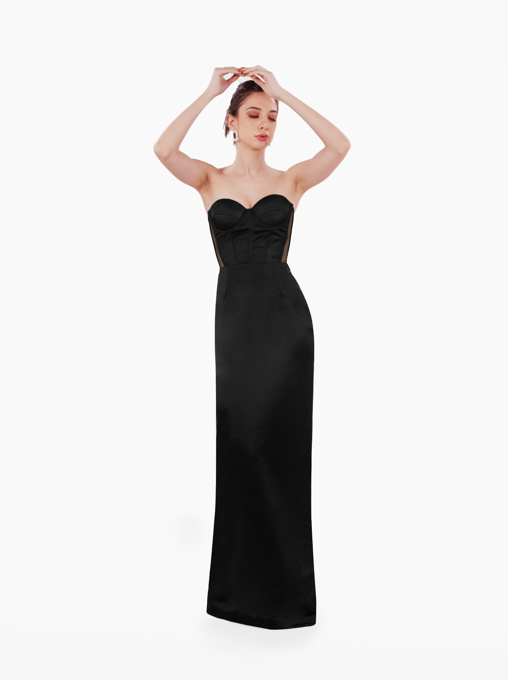 late night skirt - black satin maxi skirt with darts and a side slit for formal occasions by SOLÉITE