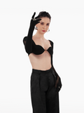 dark paradise top - black underboob full sleeve glove crop top, with rounded cups and shoulder pads ideal for vacation by SOLÉITE