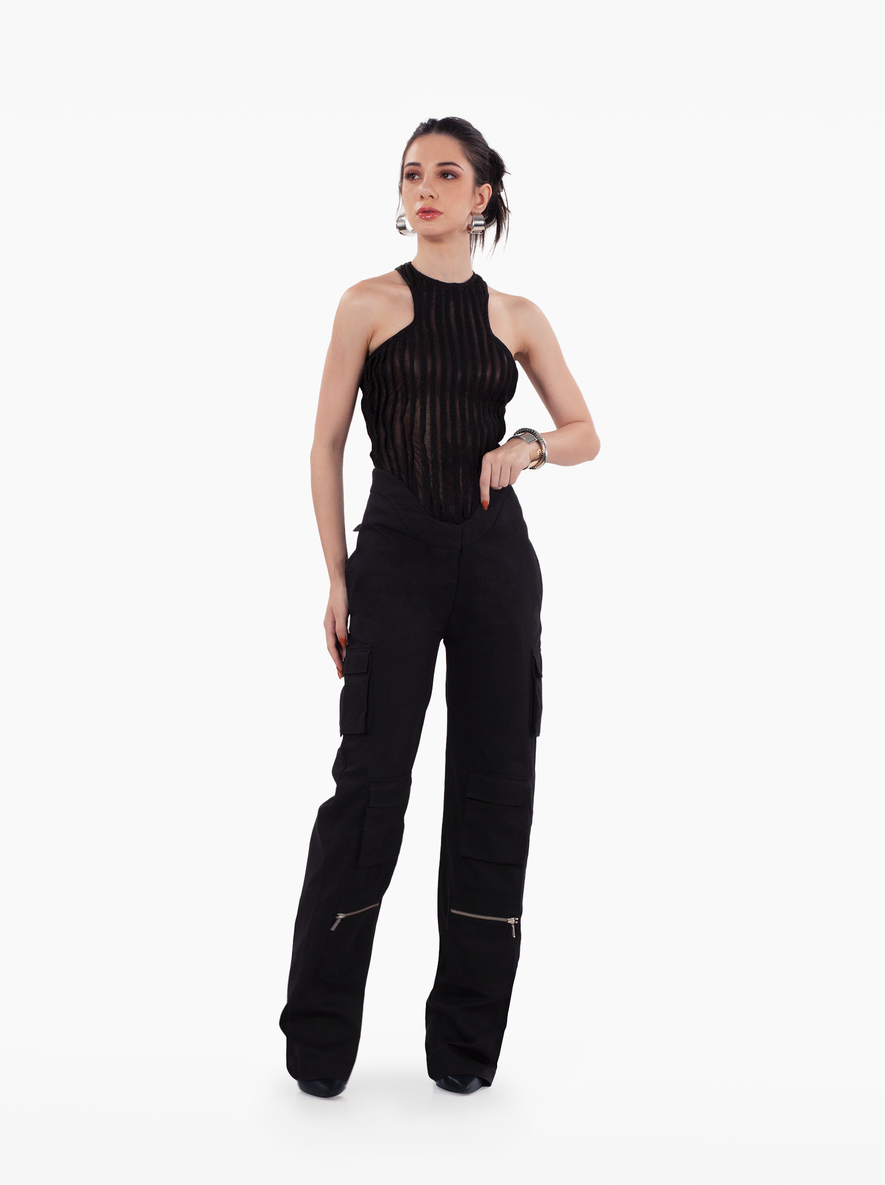 Burn Slow Top - sheer black ribbed tank top with t-back and glitter finish by SOLÉITE