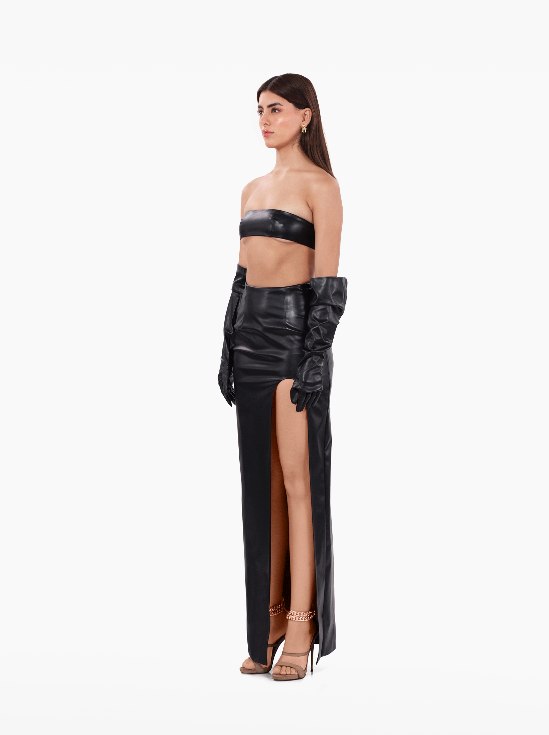 have mercy bandeau - black faux leather strapless bandeau with darts and buckle fastening, vacation top - SOLÉITE