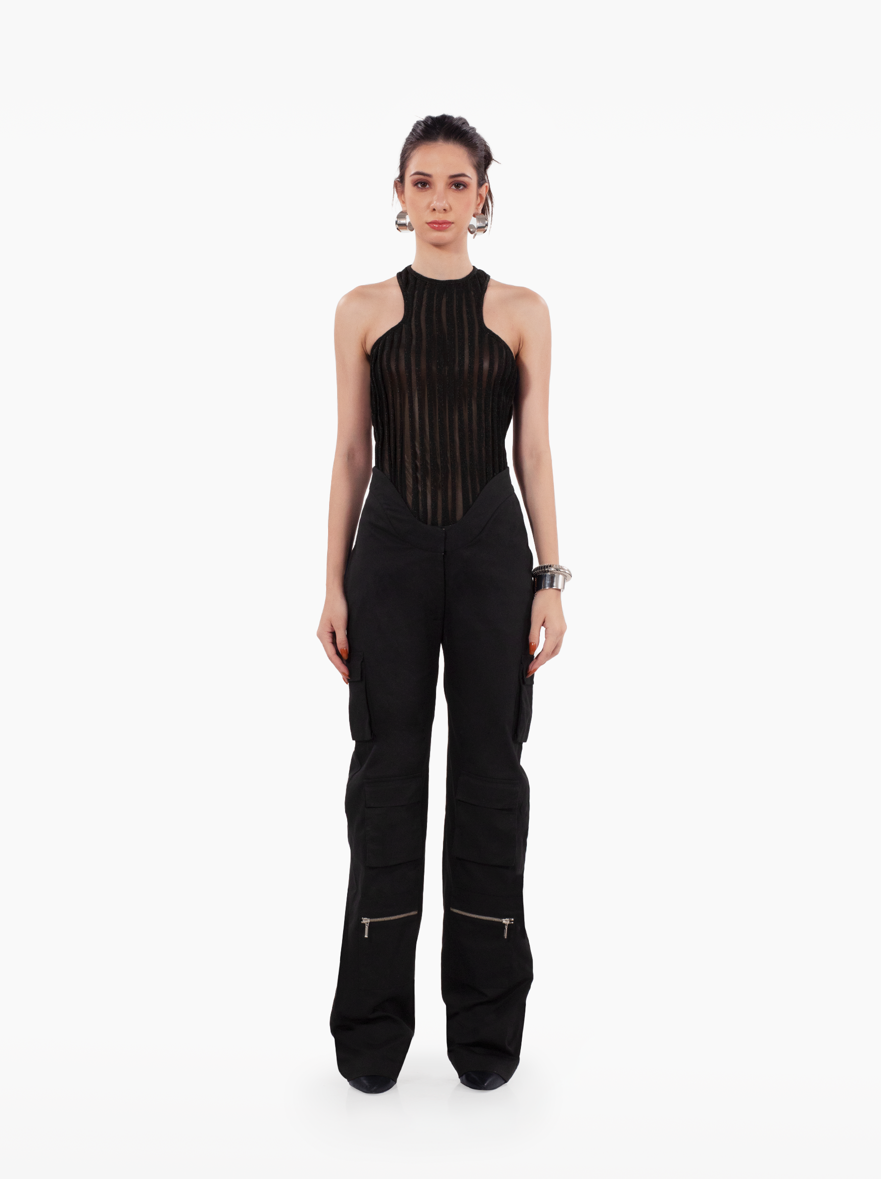 Burn Slow Top - sheer black ribbed tank top with t-back and glitter finish by SOLÉITE