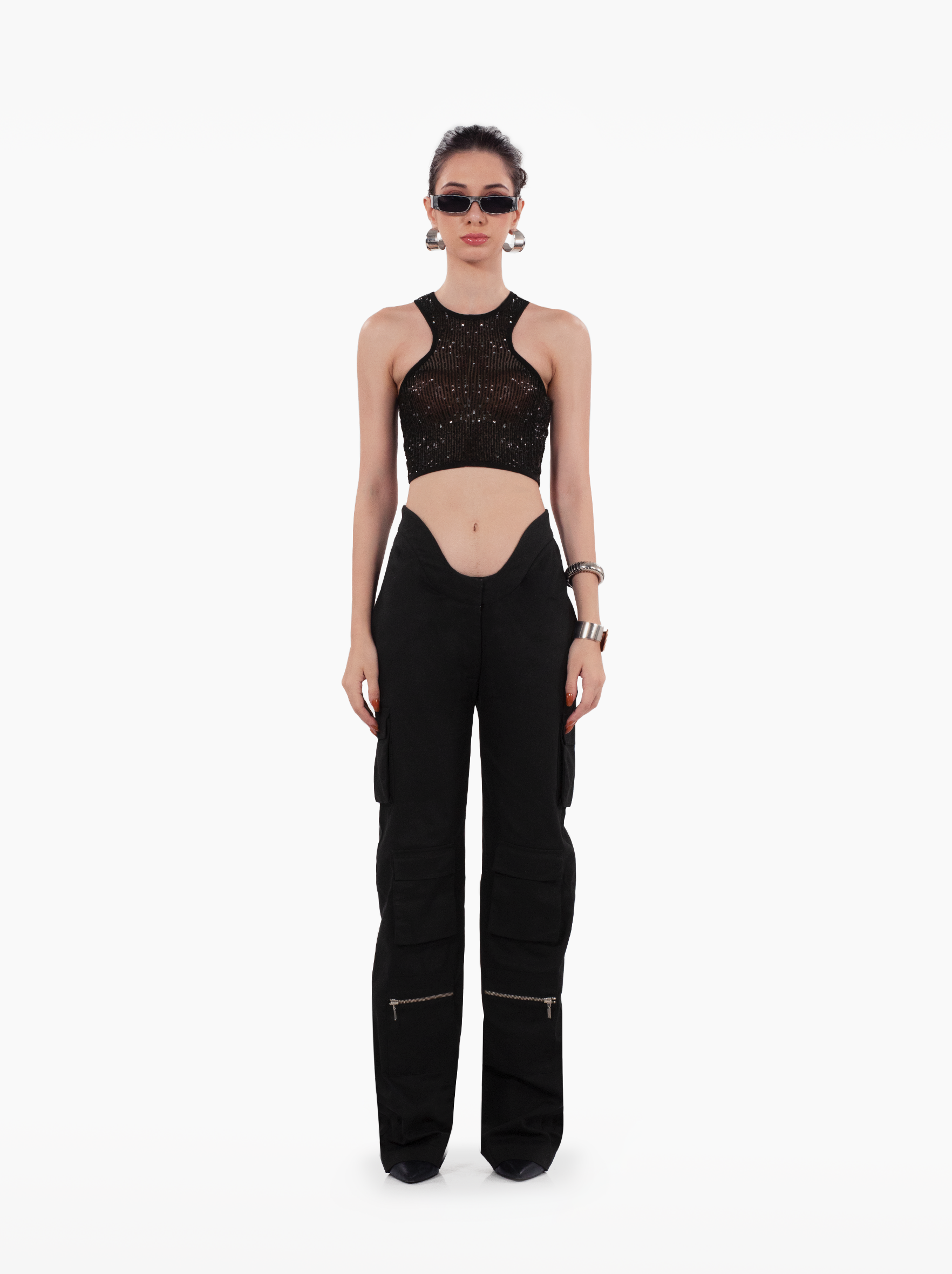 stargirl top - sheer black sequin tank top, glittter shimmer tank top with t-back by SOLÉITE