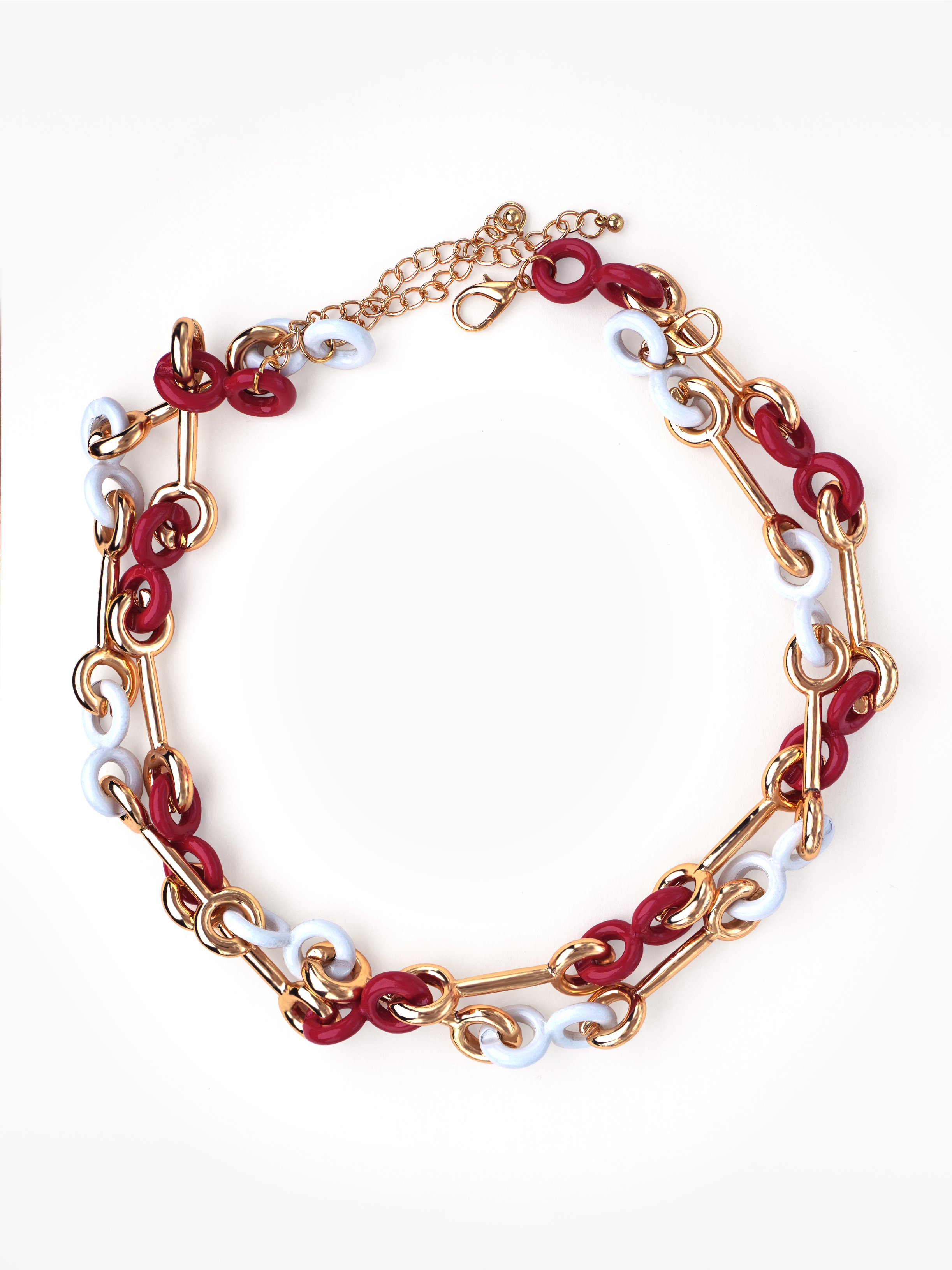 Enamelled Link Necklace - gold chain set combining a white enamel and gold bar chain with cherry red and gold bar chain. layered necklace, chunky neckpiece, statement jewelery by SOLÉITE