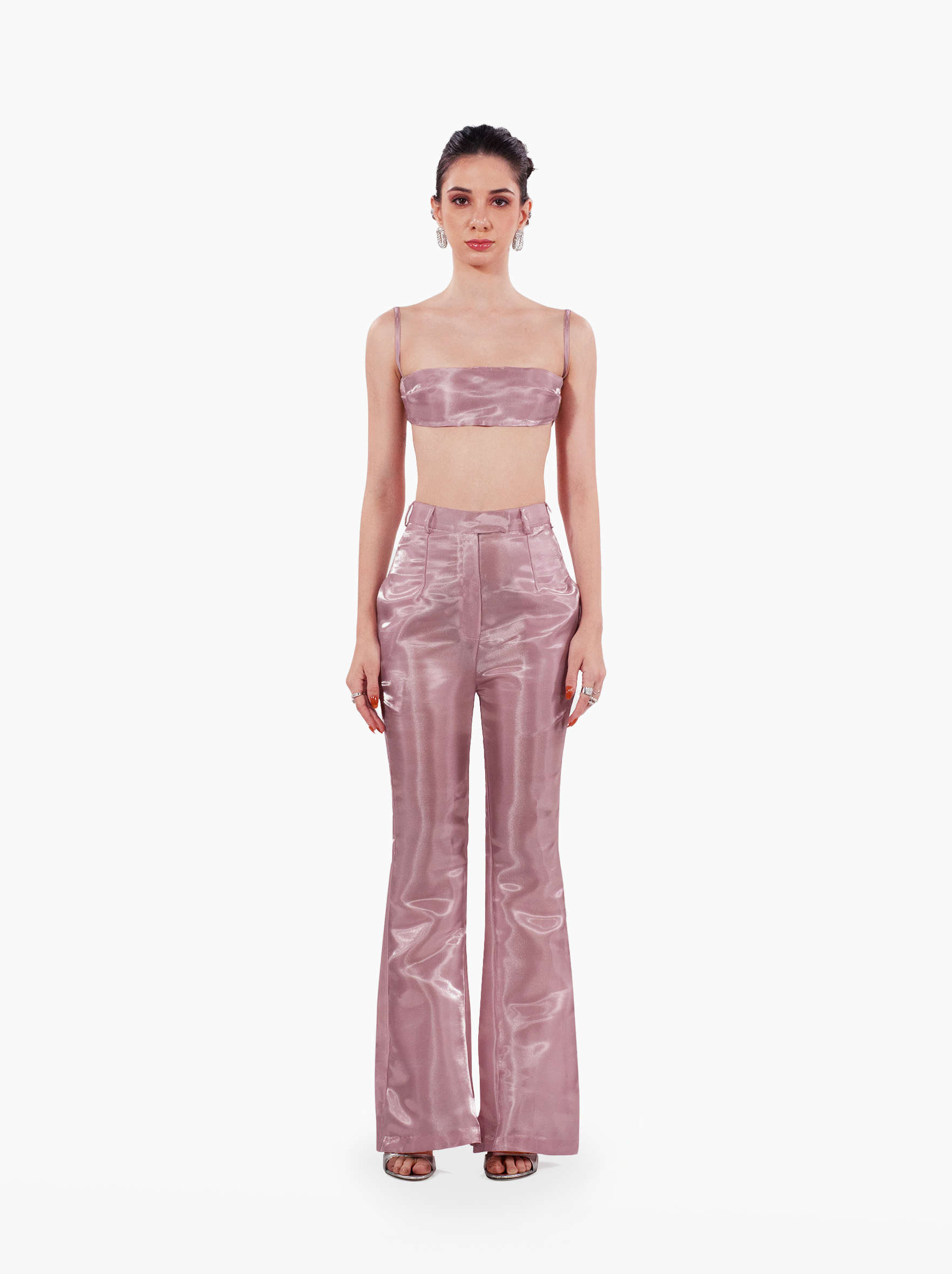 wrap me in plastic bandeau - pink organza bandeau with thin straps, darts and an open back, vacation top, pink strapless tube top - SOLÉITE