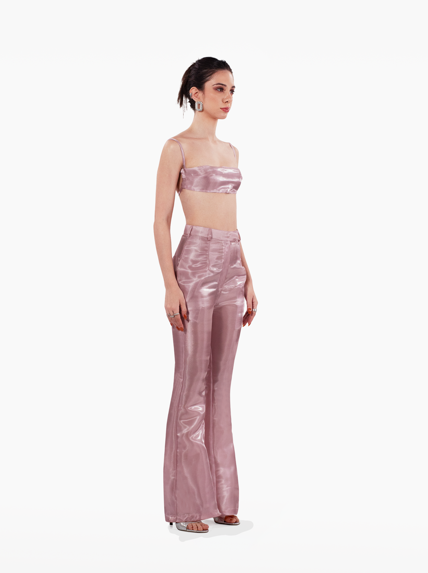 wrap me in plastic bandeau - pink organza bandeau with thin straps, darts and an open back, vacation top, pink strapless tube top - SOLÉITE