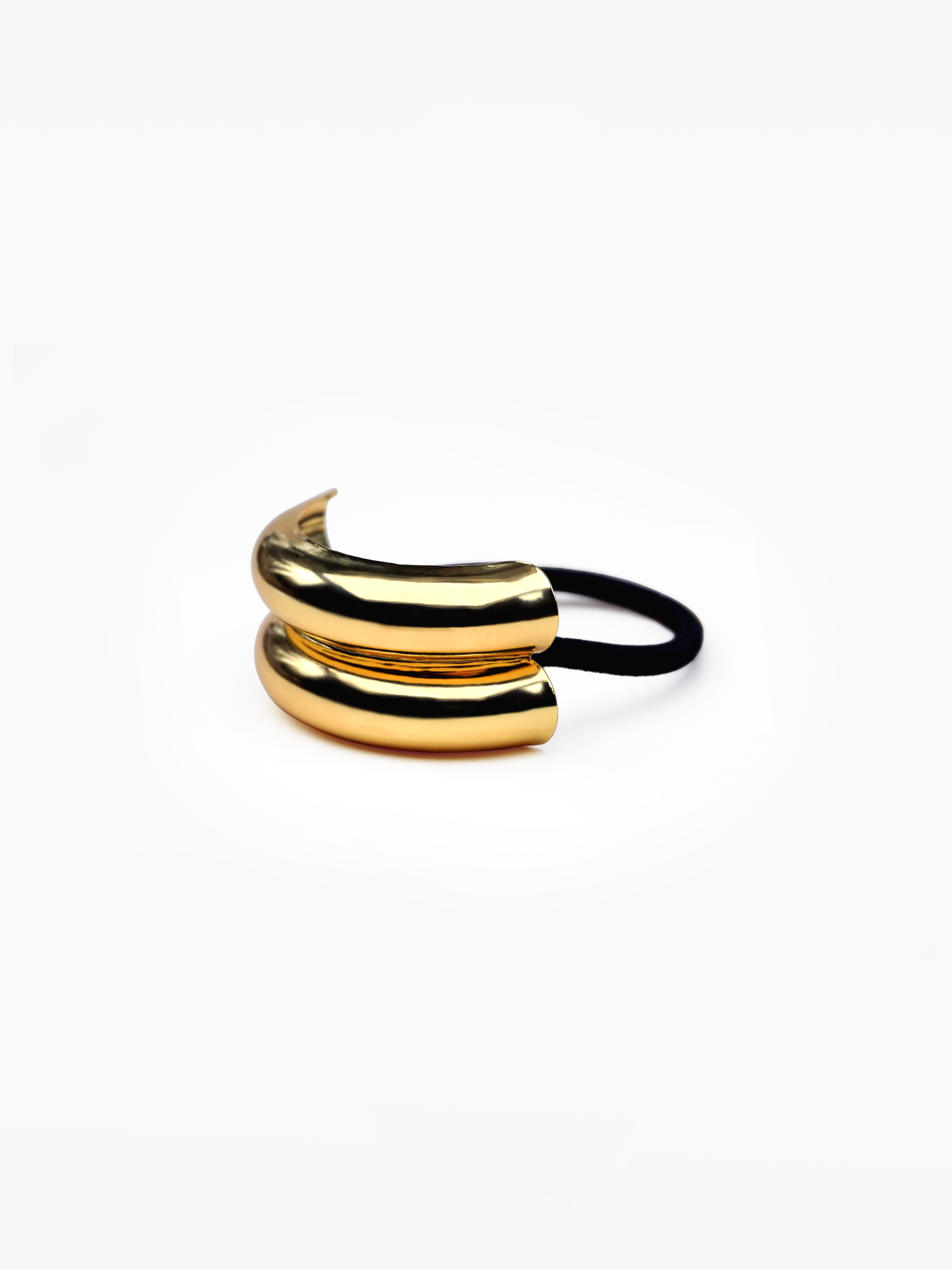 Cryo Hair Tie - statement rubberband with gold accent. statement metal hair tie, elevate basic looks, gold glossy pony cuff, ponytail holder, gold detail hair elastic by SOLÉITE