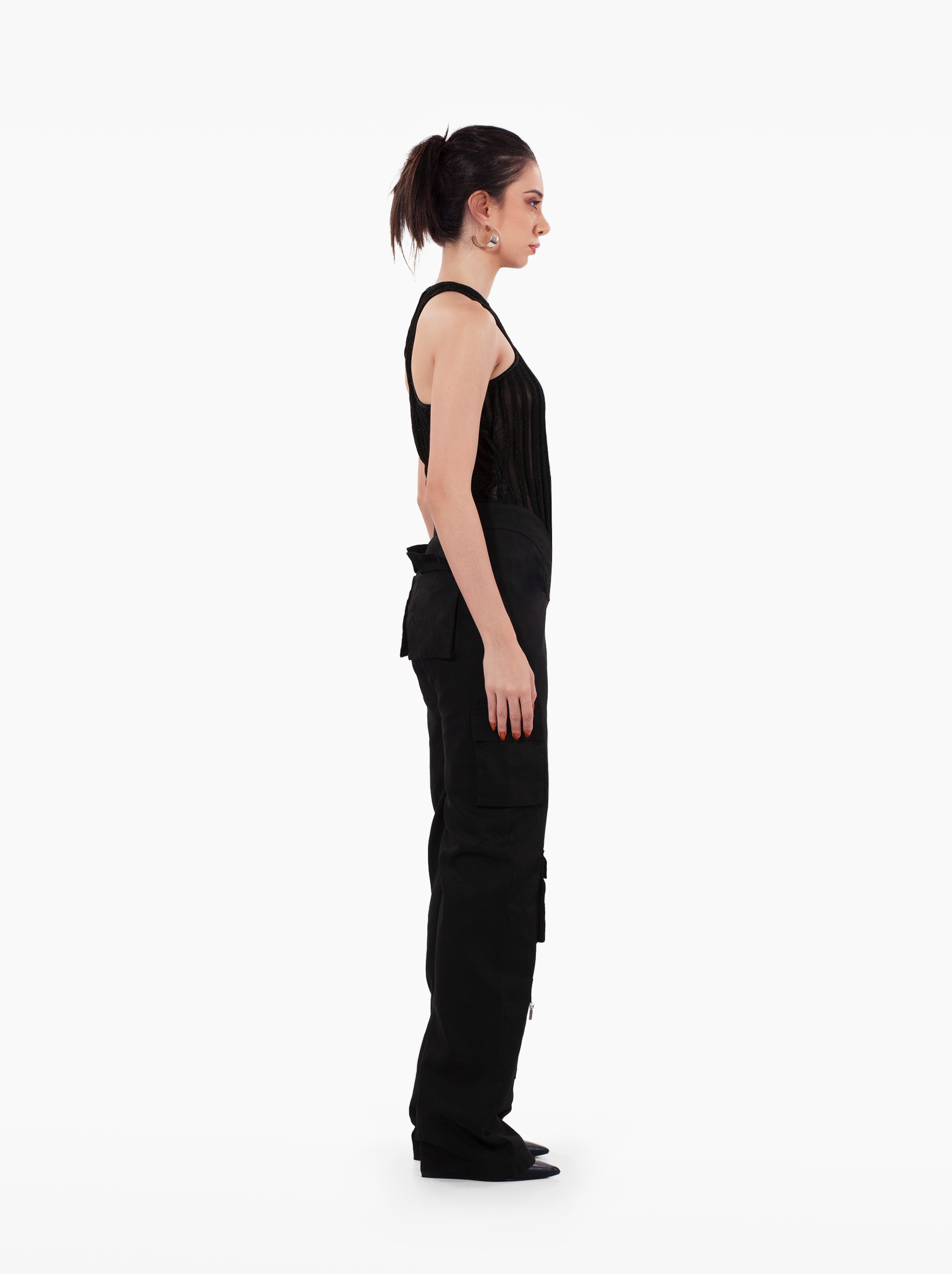 Burn Slow Top - sheer black ribbed tank top with t-back and glitter finish by SOLÉITE