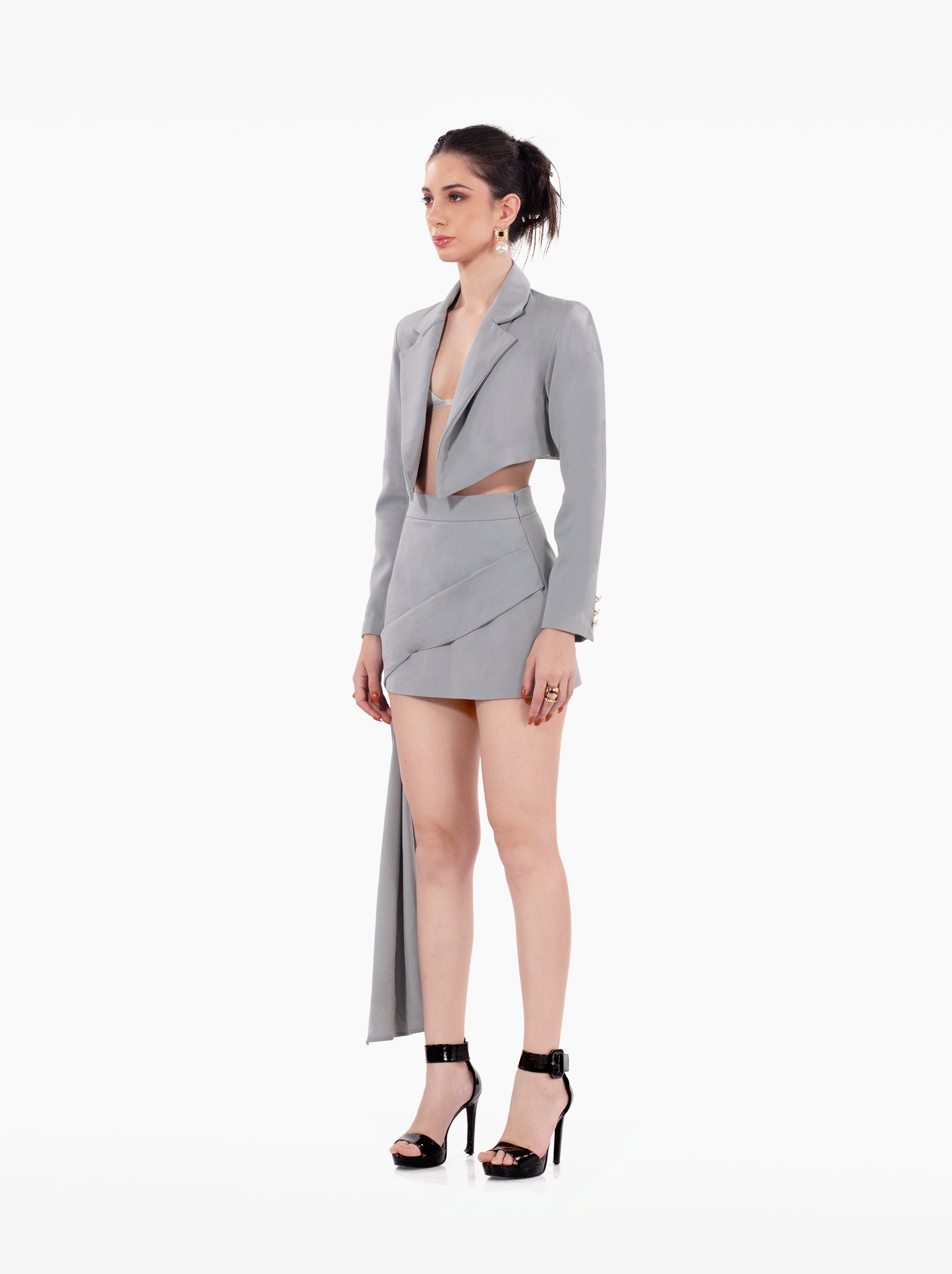 nobodys business skirt - white, grey, black mini skirt with sash, semi formal skirt, statement piece by SOLÉITE