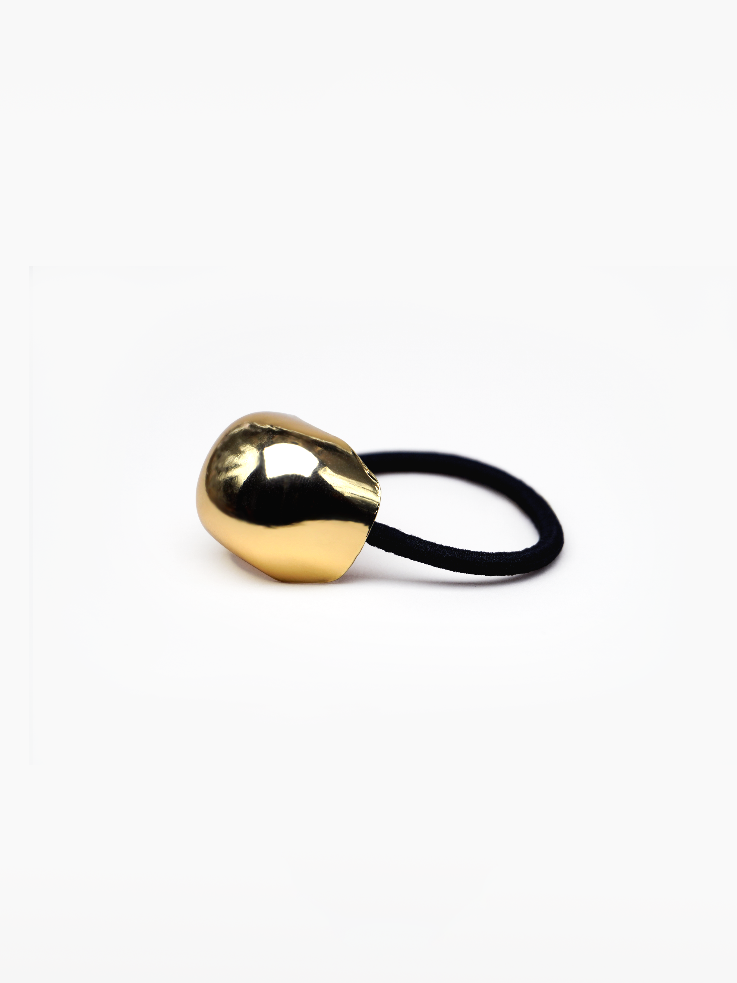 Pebble Hair Tie - statement rubberband with gold accent. chunky metal hair tie, elevate basic looks, gold glossy pony cuff, ponytail holder, gold detail hair elastic by SOLÉITE