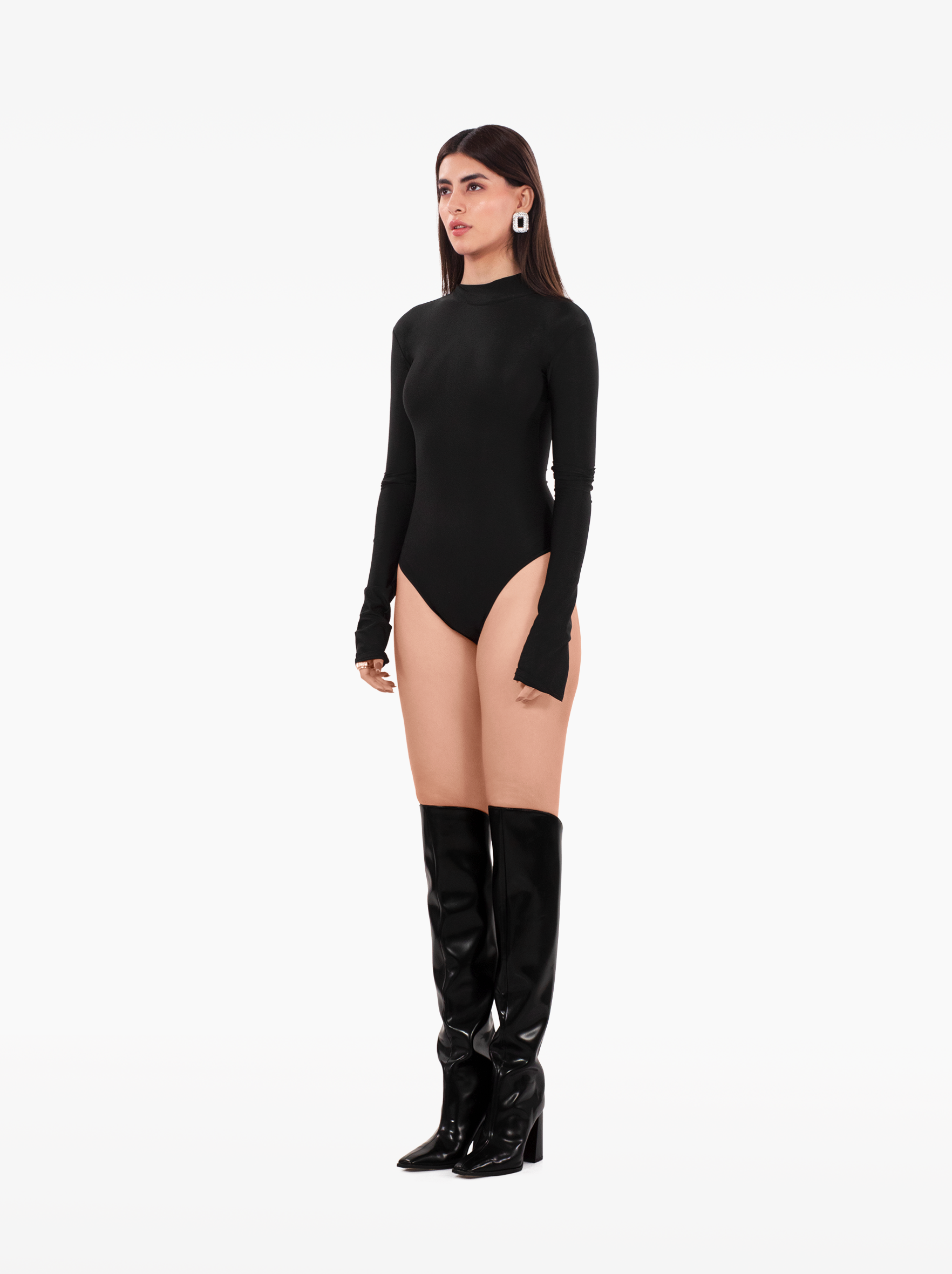 downtown bodysuit - black full sleeve bodysuit, high-neck, zip up top, wardrobe basics by SOLÉITE