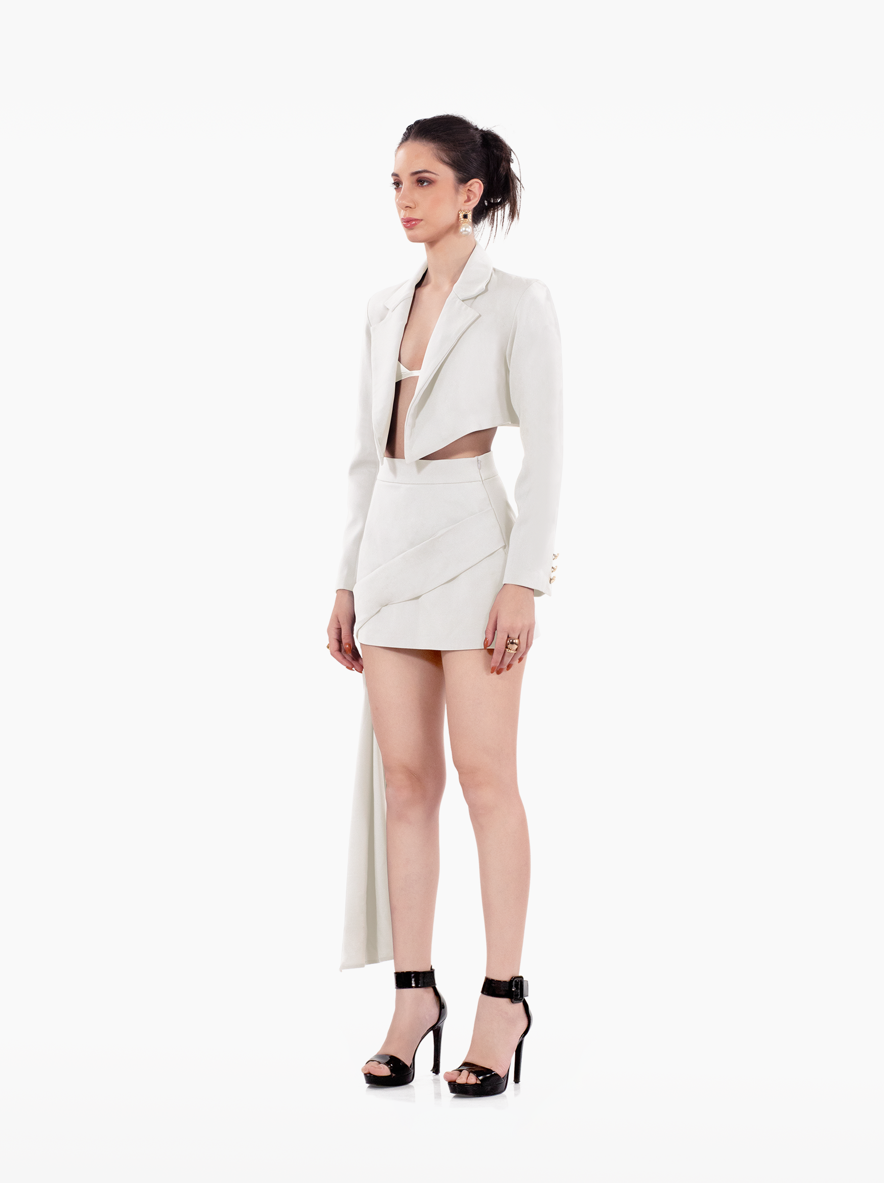 nobodys business skirt - white, grey, black mini skirt with sash, semi formal skirt, statement piece by SOLÉITE