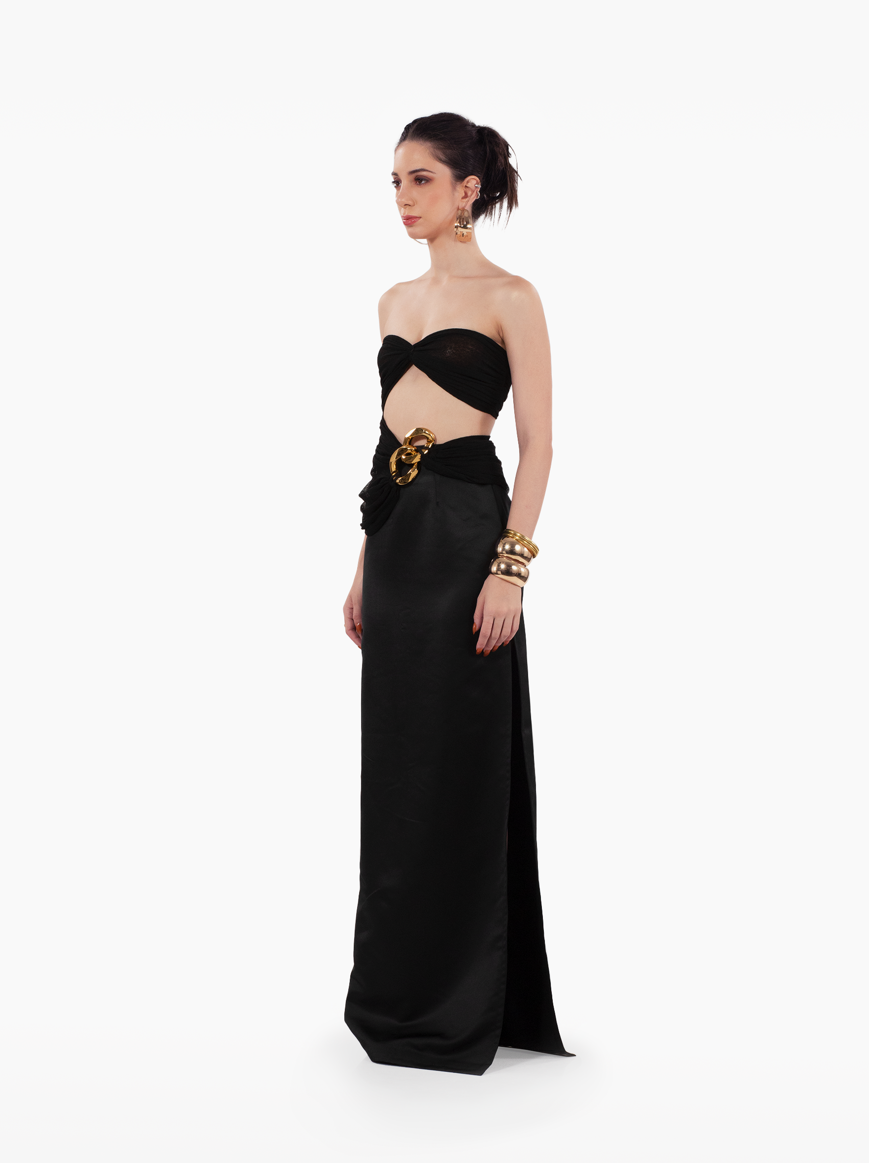 mona lisa top - black strapless sheer top, featuring delicate gathers and draped detailing, under-bust cutout birthday, party, dinner, vacation, beach, date night outfits - SOLÉITE