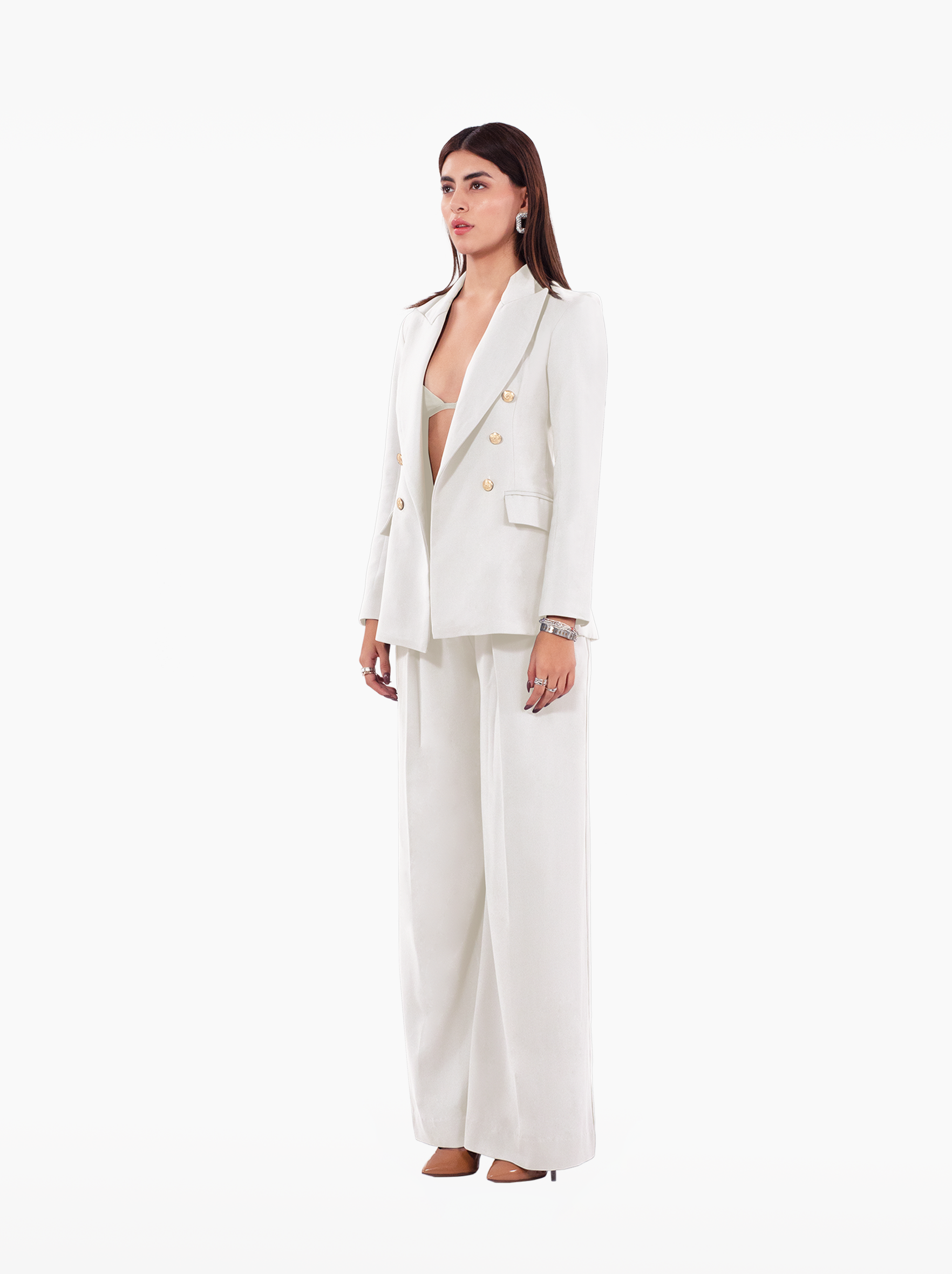 millions trousers - white wide leg high-waisted trousers with front pockets, birthday, party, formal, dinner, date outfit - SOLÉITE