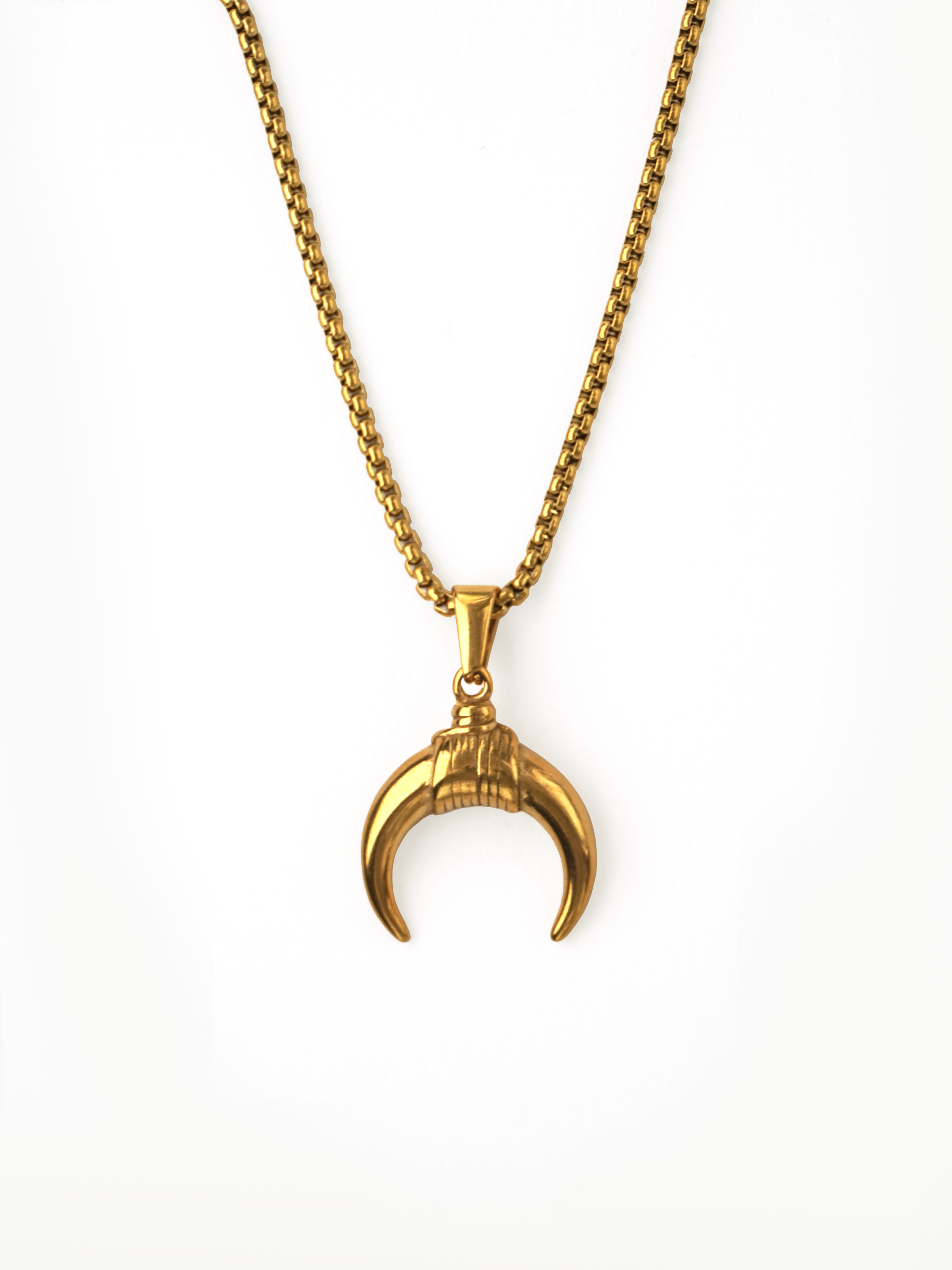 Crescent Horn Necklace - Short-chain necklace with a crescent pendant, moon necklace, basic gold chain by SOLÉITE