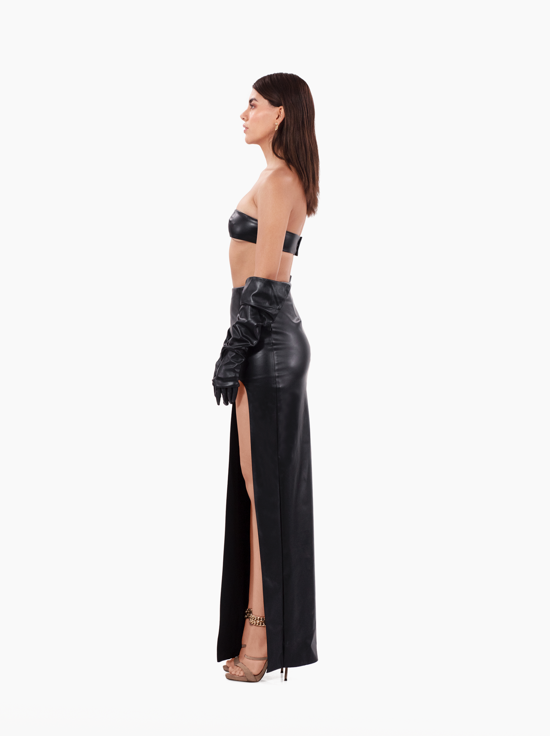 have mercy bandeau - black faux leather strapless bandeau with darts and buckle fastening, vacation top - SOLÉITE