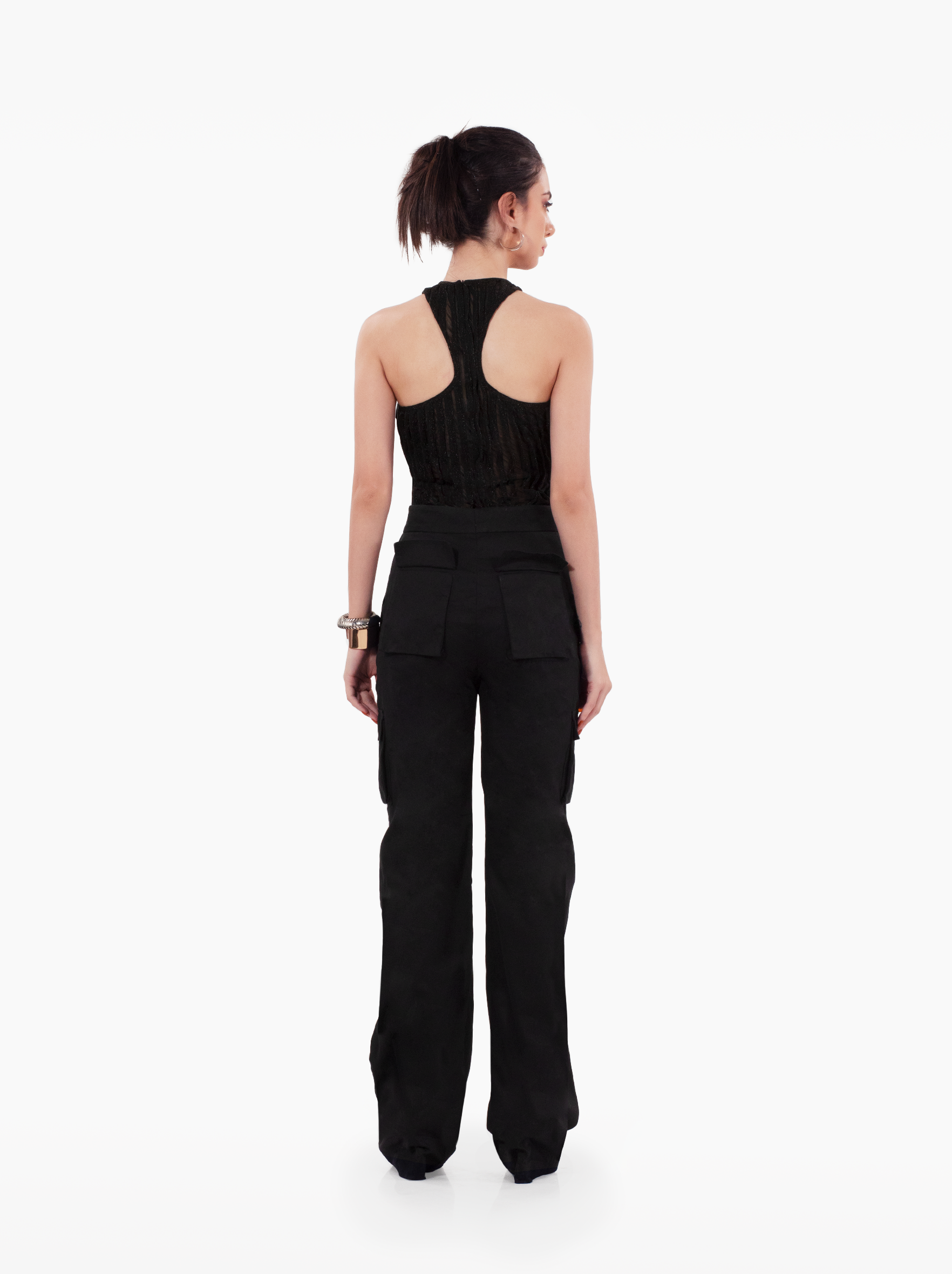 Burn Slow Top - sheer black ribbed tank top with t-back and glitter finish by SOLÉITE