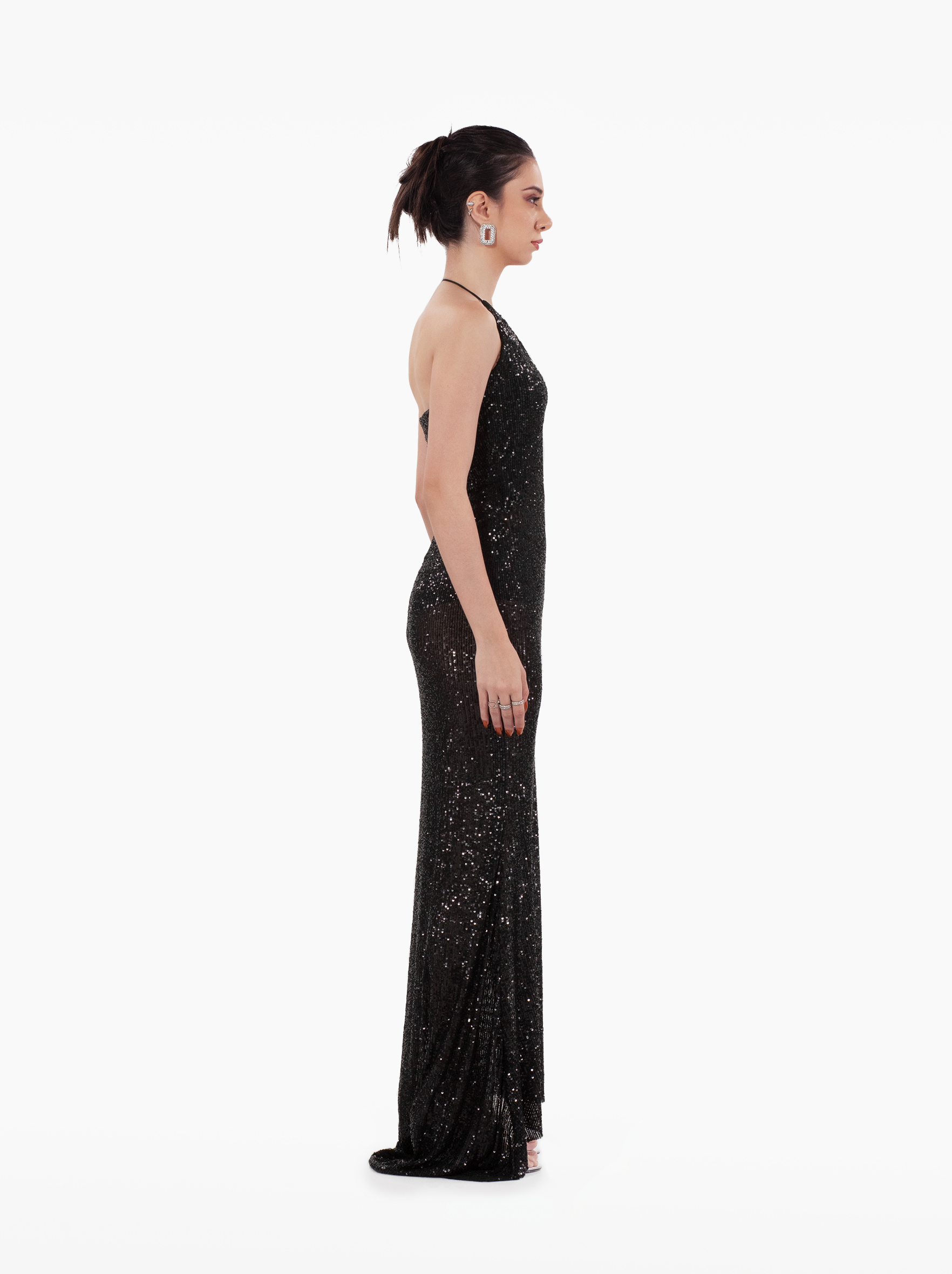 don't take it personal dress - black sequin backless maxi dress, glitter dress ideal for parties, evening wear, plunging neckline by SOLÉITE