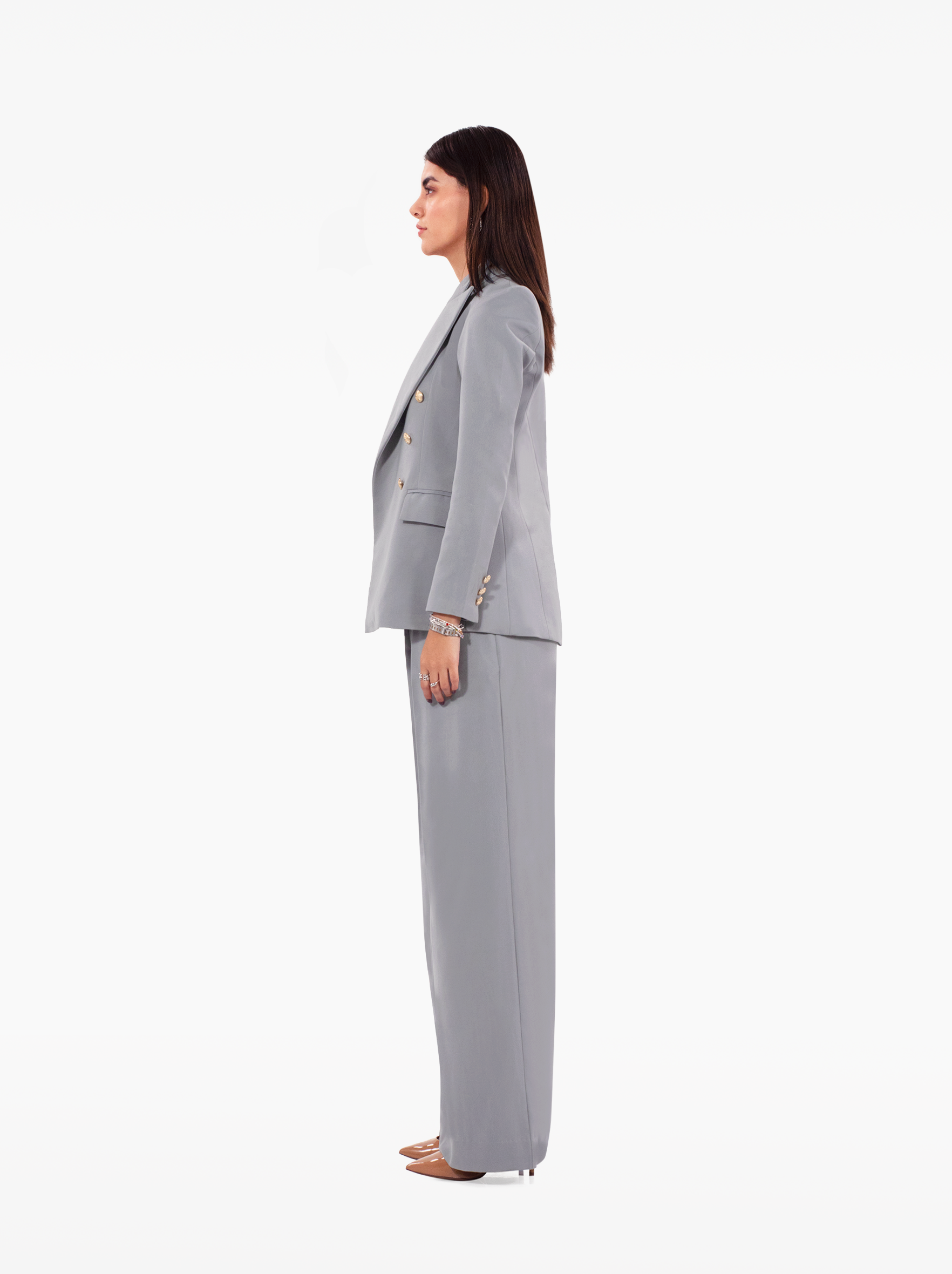 millions trousers - silver grey wide leg high-waisted trousers with front pockets, birthday, party, formal, dinner, date outfit - SOLÉITE