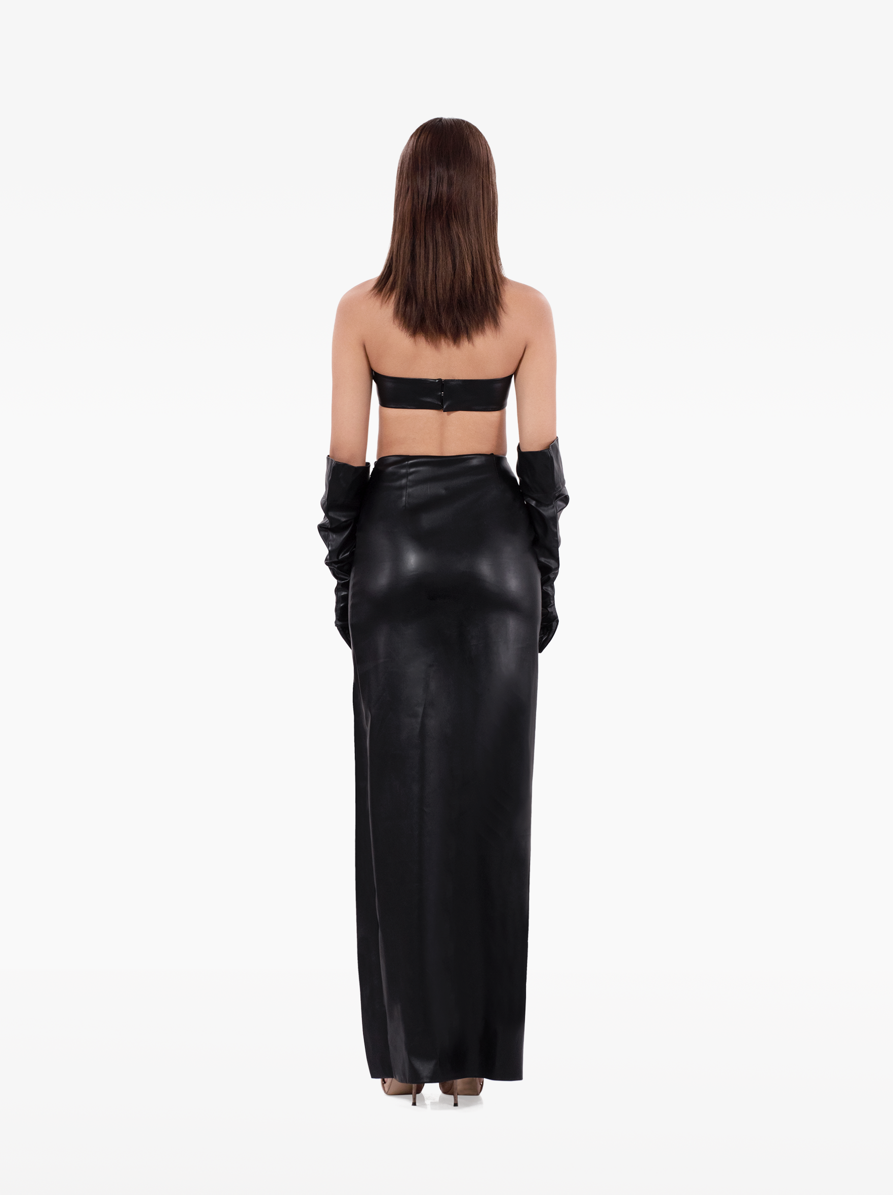 have mercy bandeau - black faux leather strapless bandeau with darts and buckle fastening, vacation top - SOLÉITE