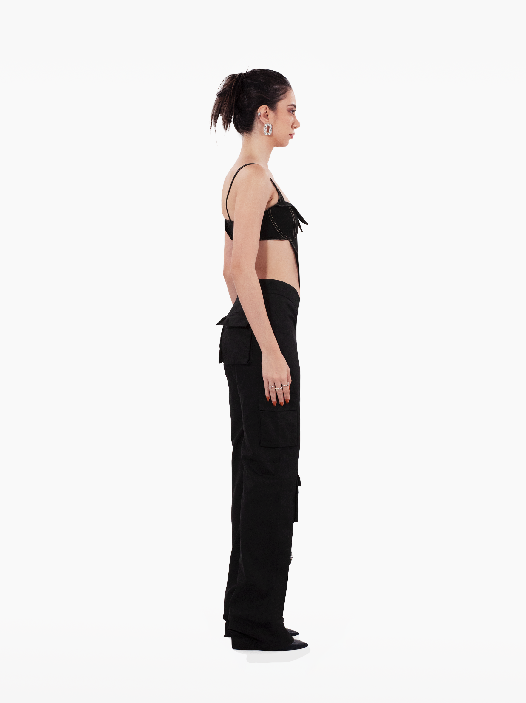 ginsing strip bodysuit - sleeveless black cutout denim bodysuit top with open back and double exposed seams by SOLÉITE