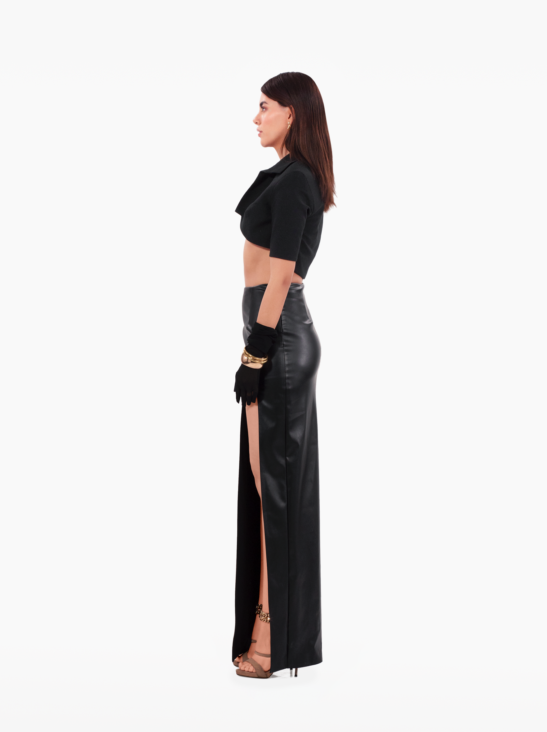 told you so jacket - a black cropped woolen jacket with shoulder pads notch lapel collar, gold buttons at the front, black bolero by SOLÉITE