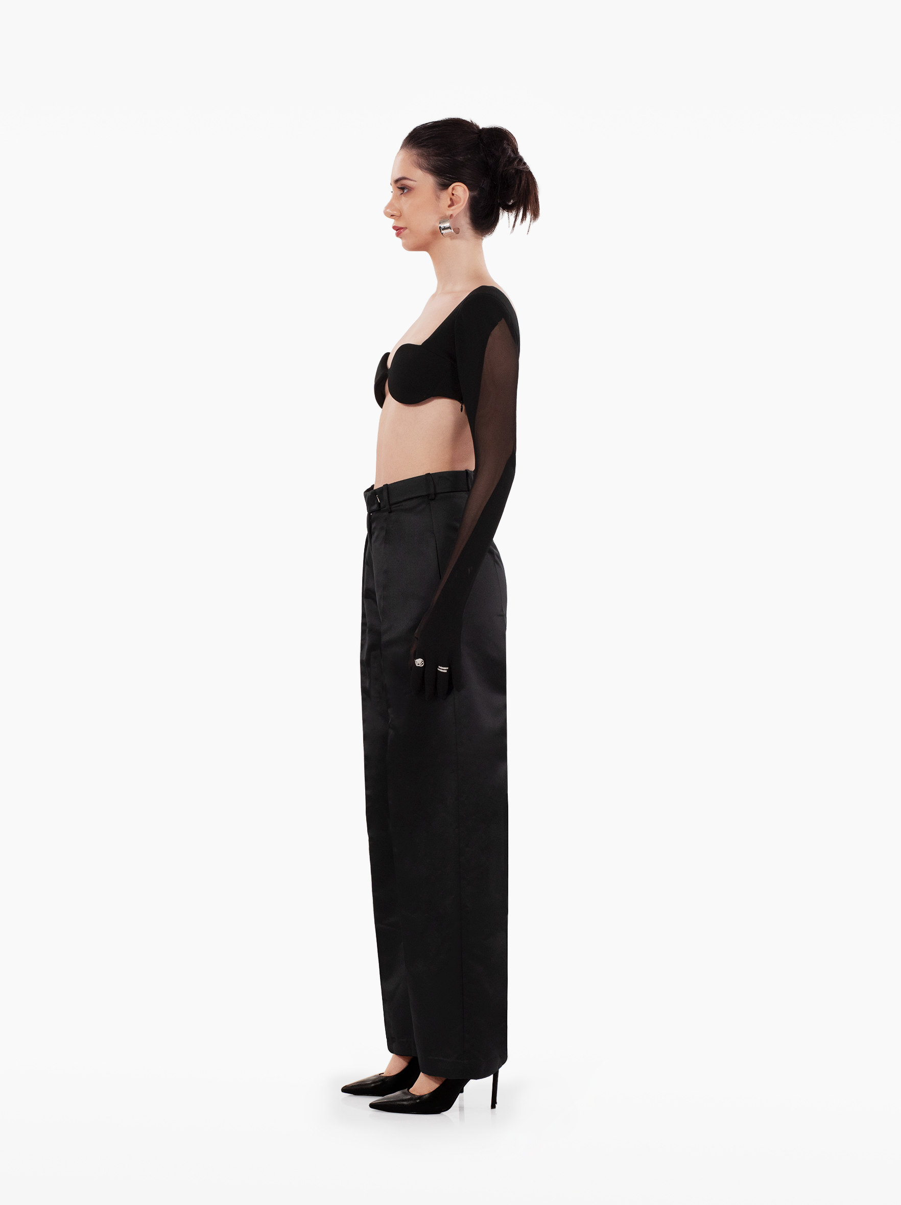 dark paradise top - black underboob full sleeve glove crop top, with rounded cups and shoulder pads ideal for vacation by SOLÉITE