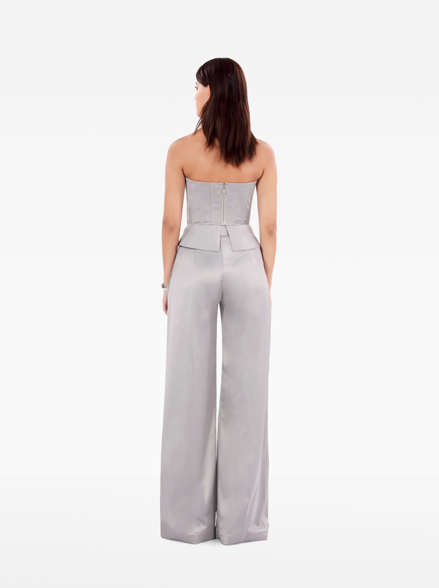 instant crush corset - silver grey satin asymmetric bustier top with a strapless design and structured boning, birthday, party, dinner, date outfit - SOLÉITE