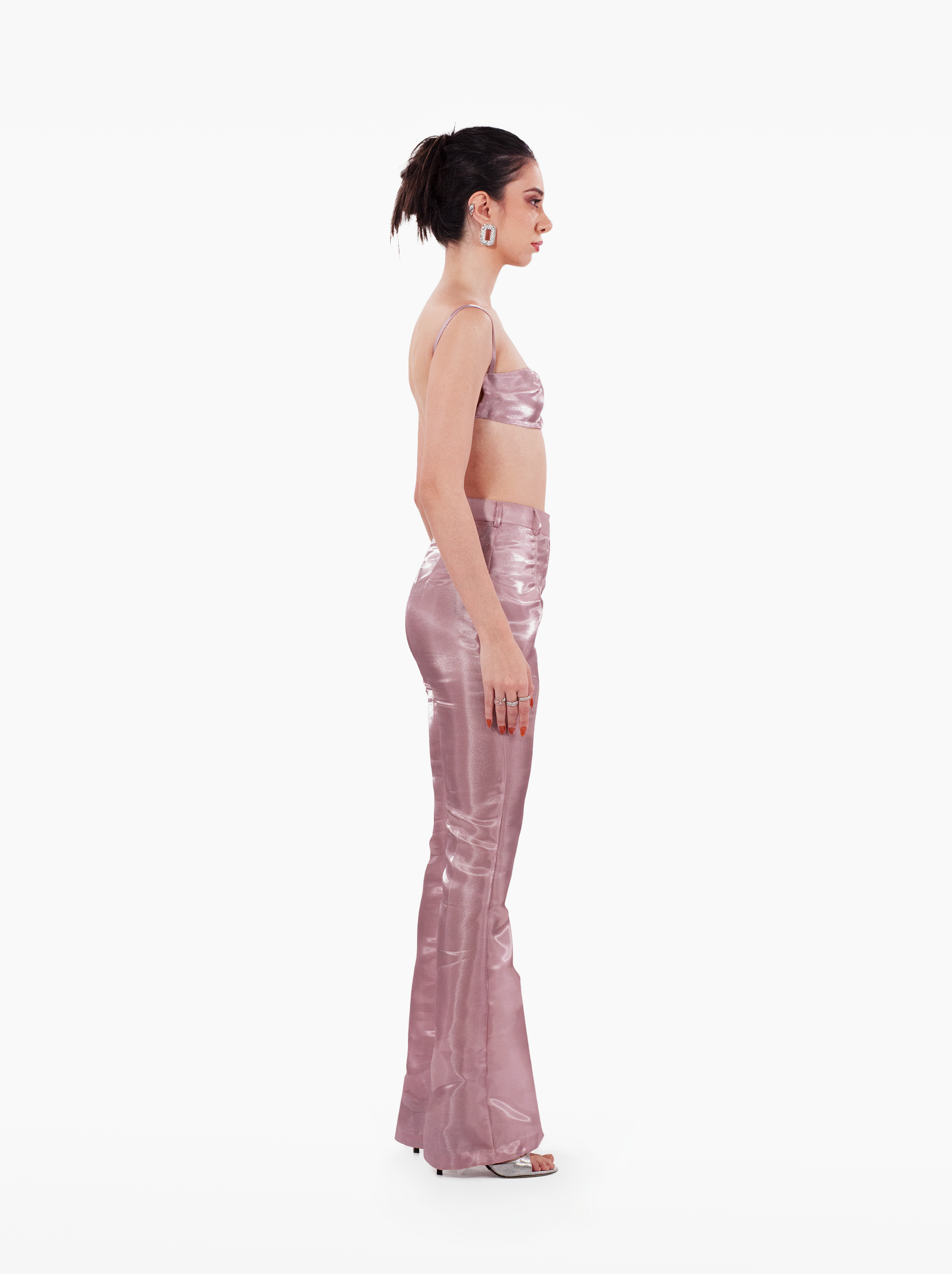 wrap me in plastic bandeau - pink organza bandeau with thin straps, darts and an open back, vacation top, pink strapless tube top - SOLÉITE