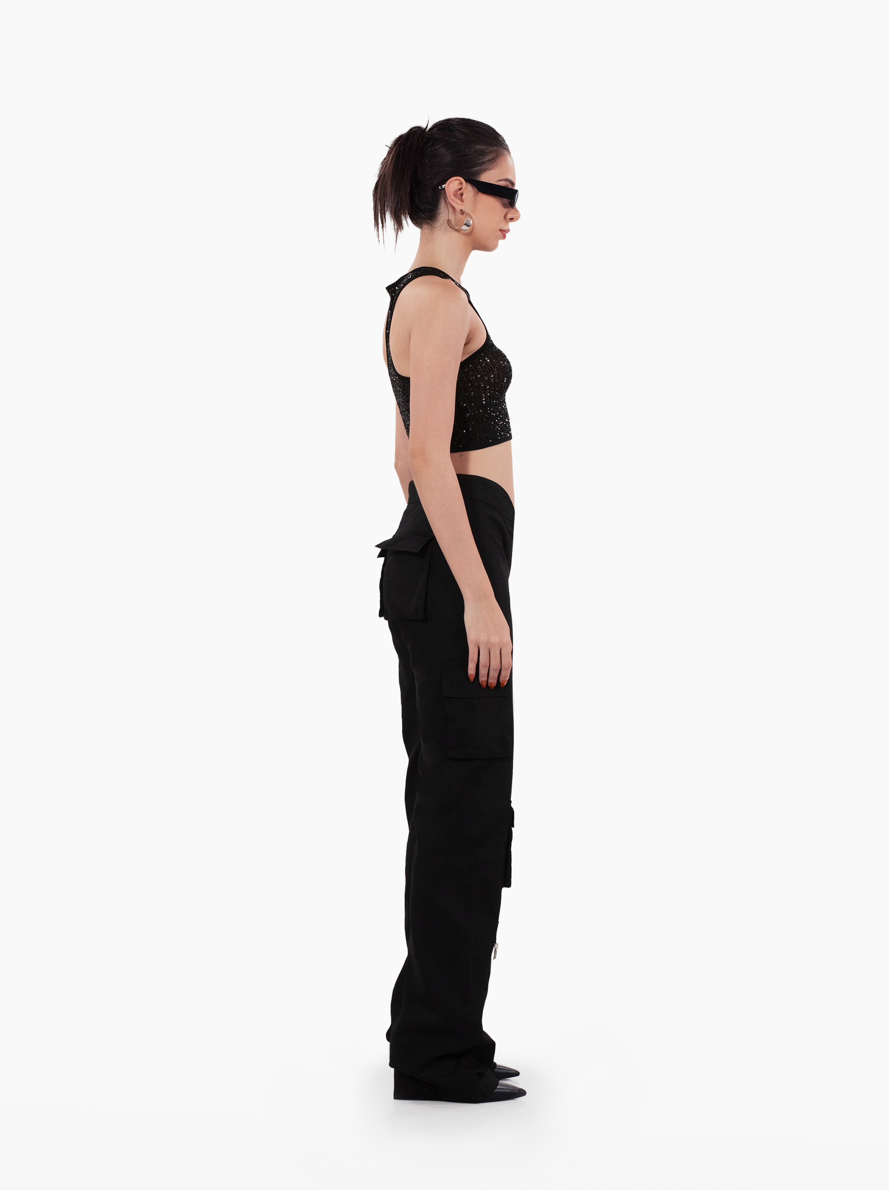 stargirl top - sheer black sequin tank top, glittter shimmer tank top with t-back by SOLÉITE