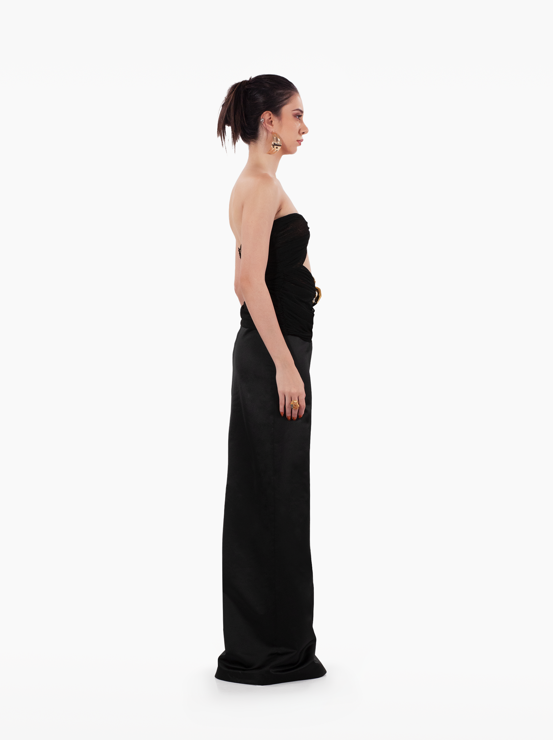 mona lisa top - black strapless sheer top, featuring delicate gathers and draped detailing, under-bust cutout birthday, party, dinner, vacation, beach, date night outfits - SOLÉITE