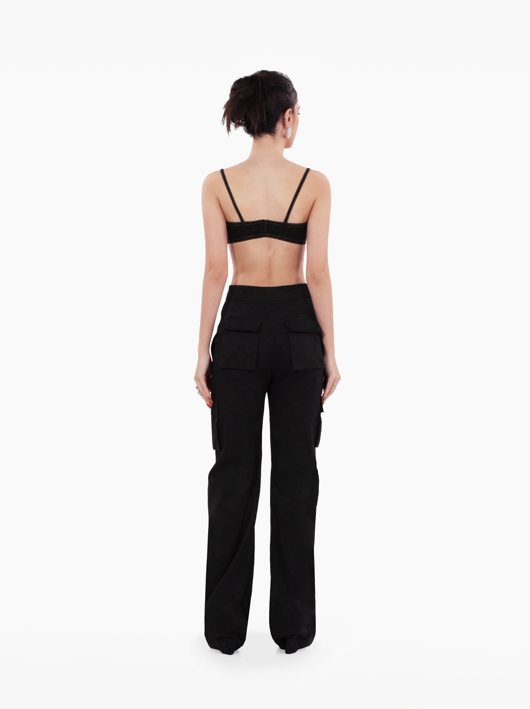 ginsing strip bodysuit - sleeveless black cutout denim bodysuit top with open back and double exposed seams by SOLÉITE