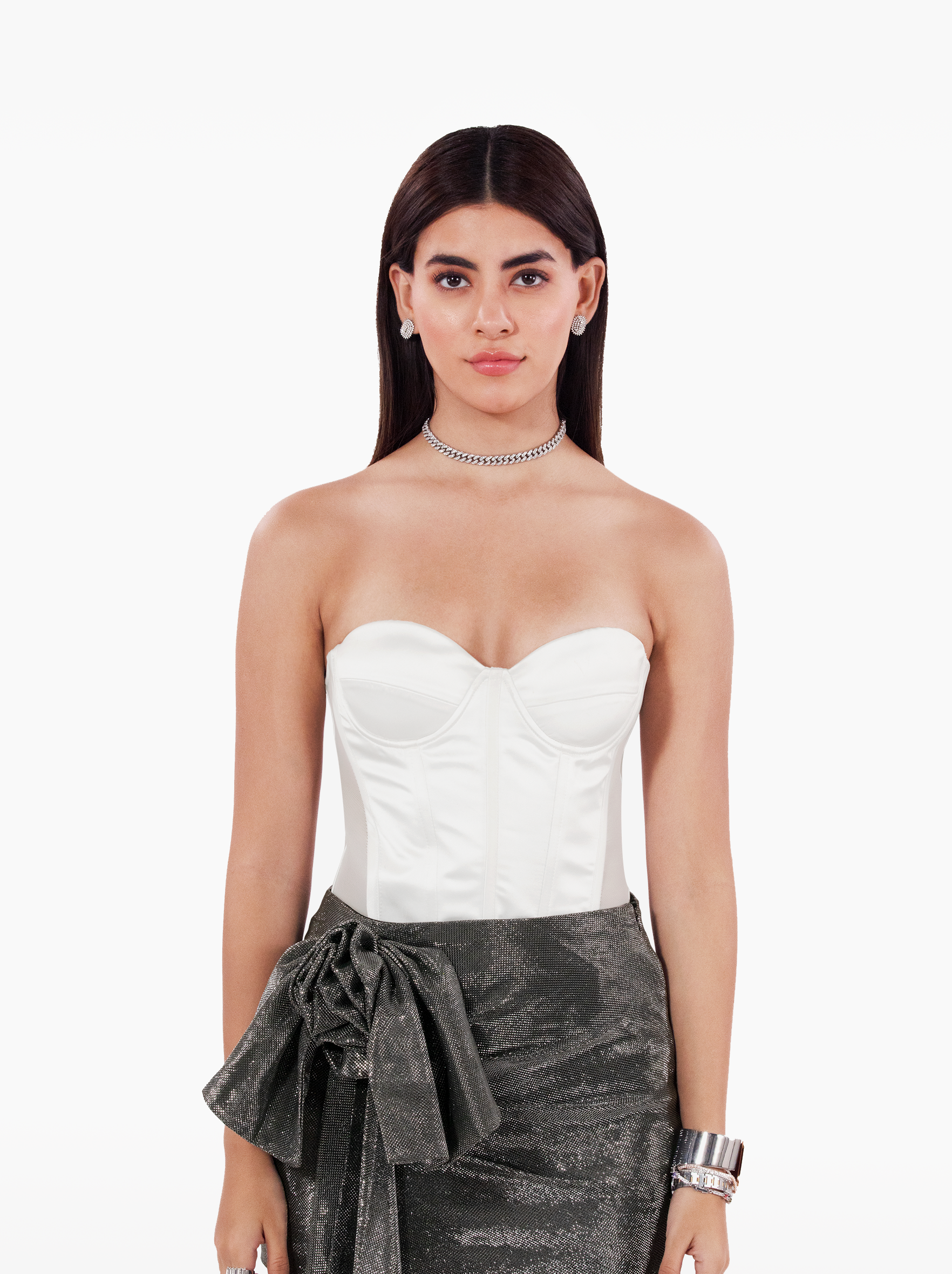 into you corset - white satin bustier top with padded cups and structured boning, birthday, party, dinner, date night outfits - SOLÉITE