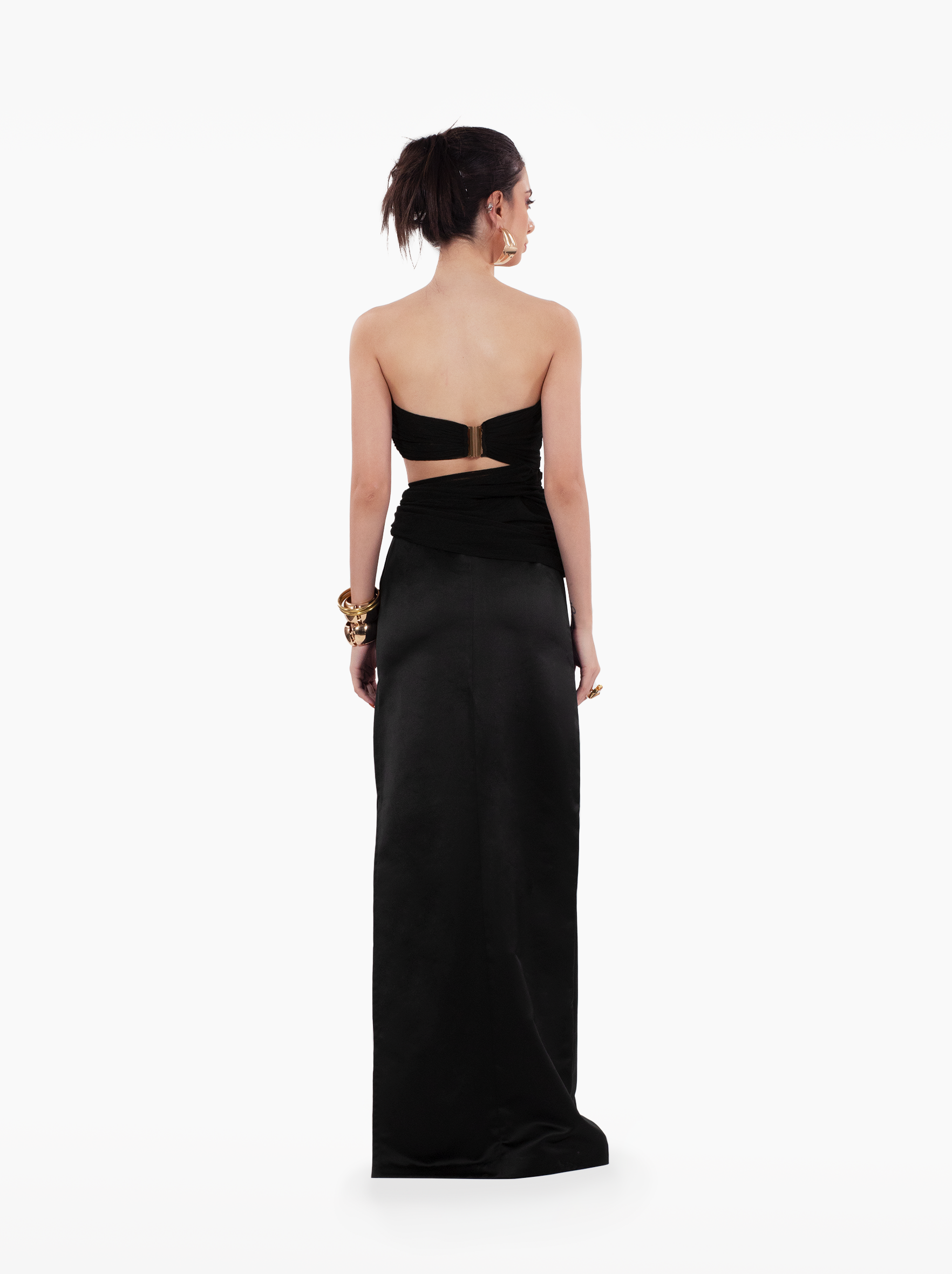 mona lisa top - black strapless sheer top, featuring delicate gathers and draped detailing, under-bust cutout birthday, party, dinner, vacation, beach, date night outfits - SOLÉITE