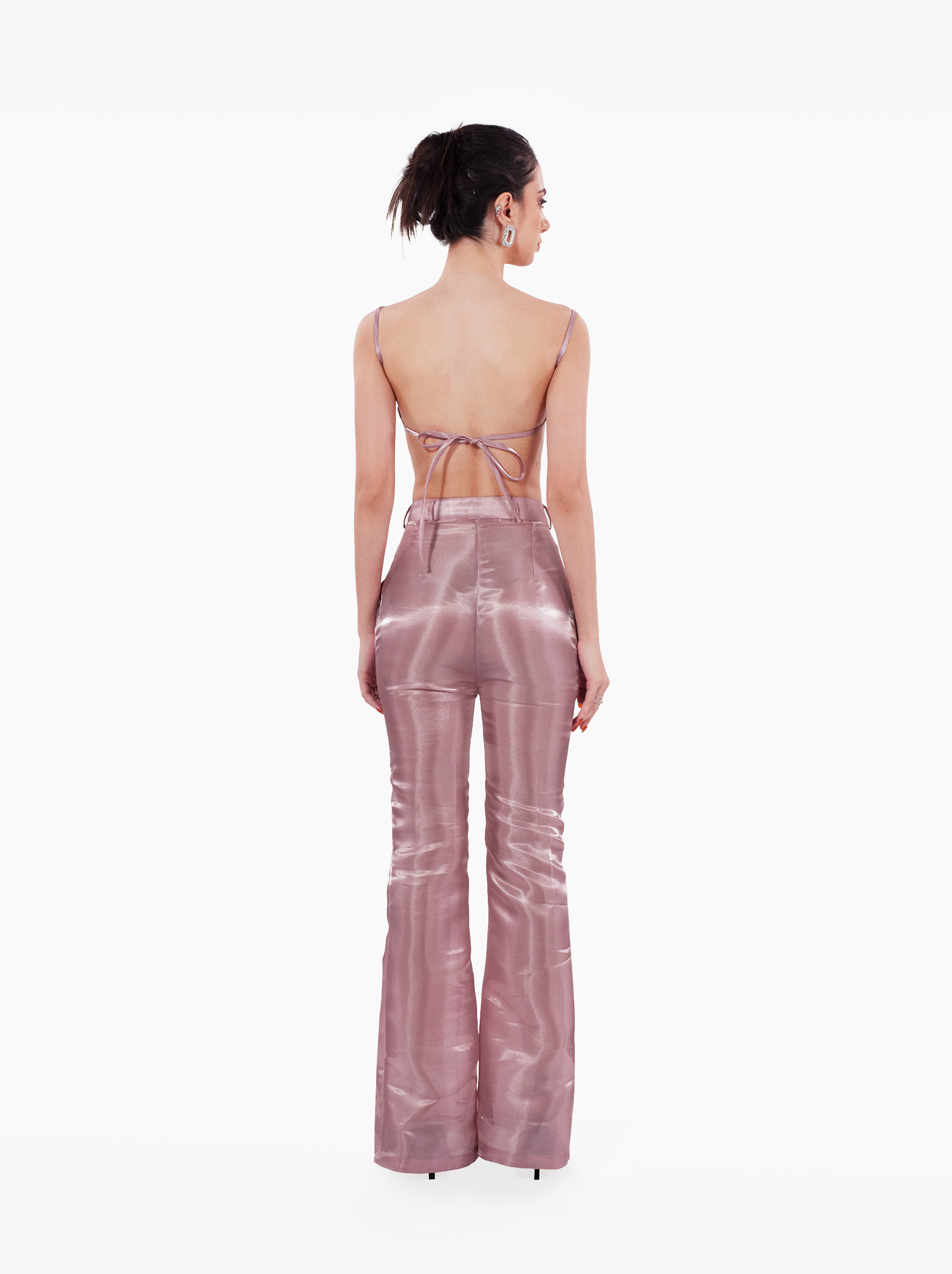 wrap me in plastic bandeau - pink organza bandeau with thin straps, darts and an open back, vacation top, pink strapless tube top - SOLÉITE