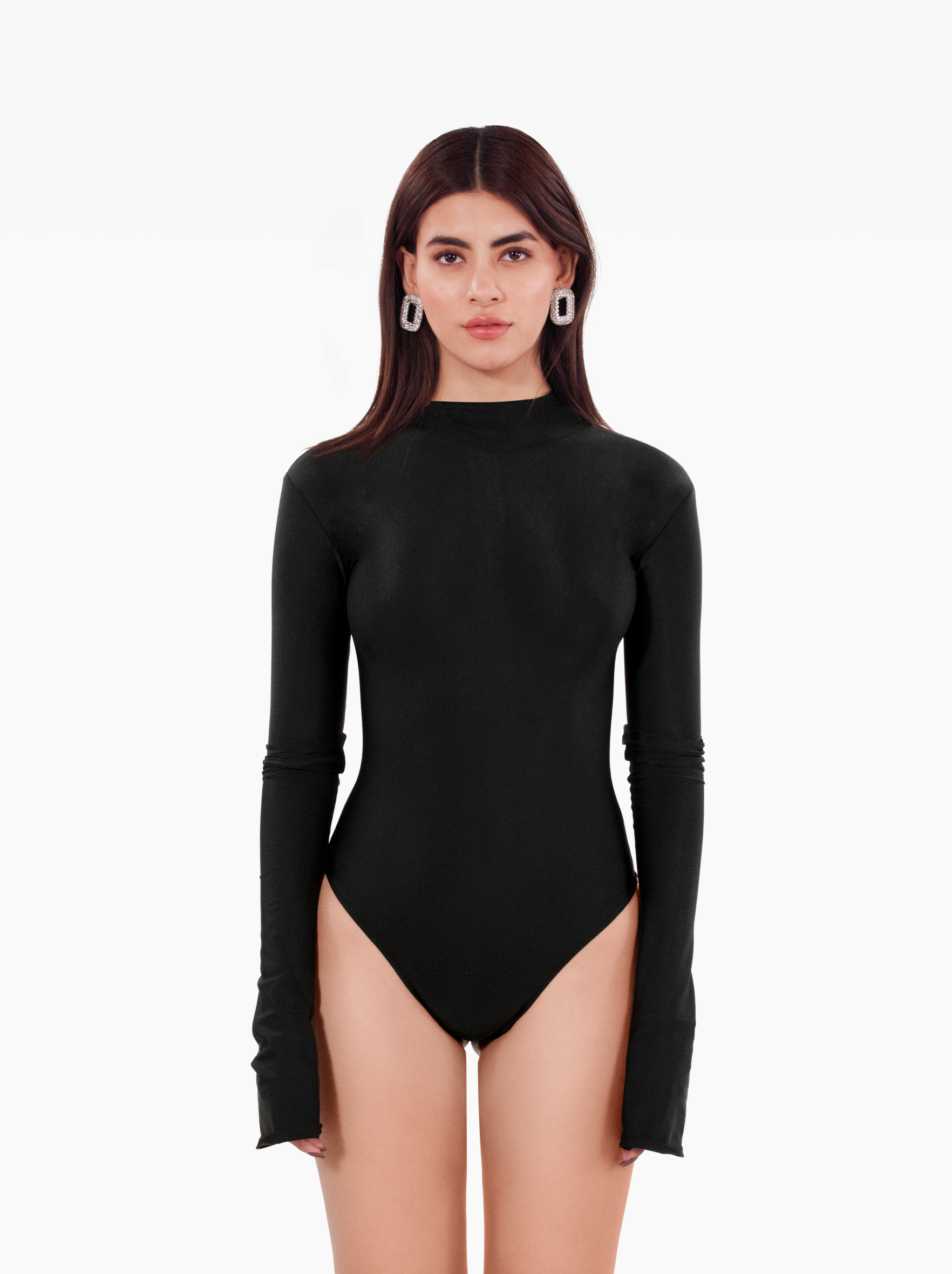downtown bodysuit - black full sleeve bodysuit, high-neck, zip up top, wardrobe basics by SOLÉITE