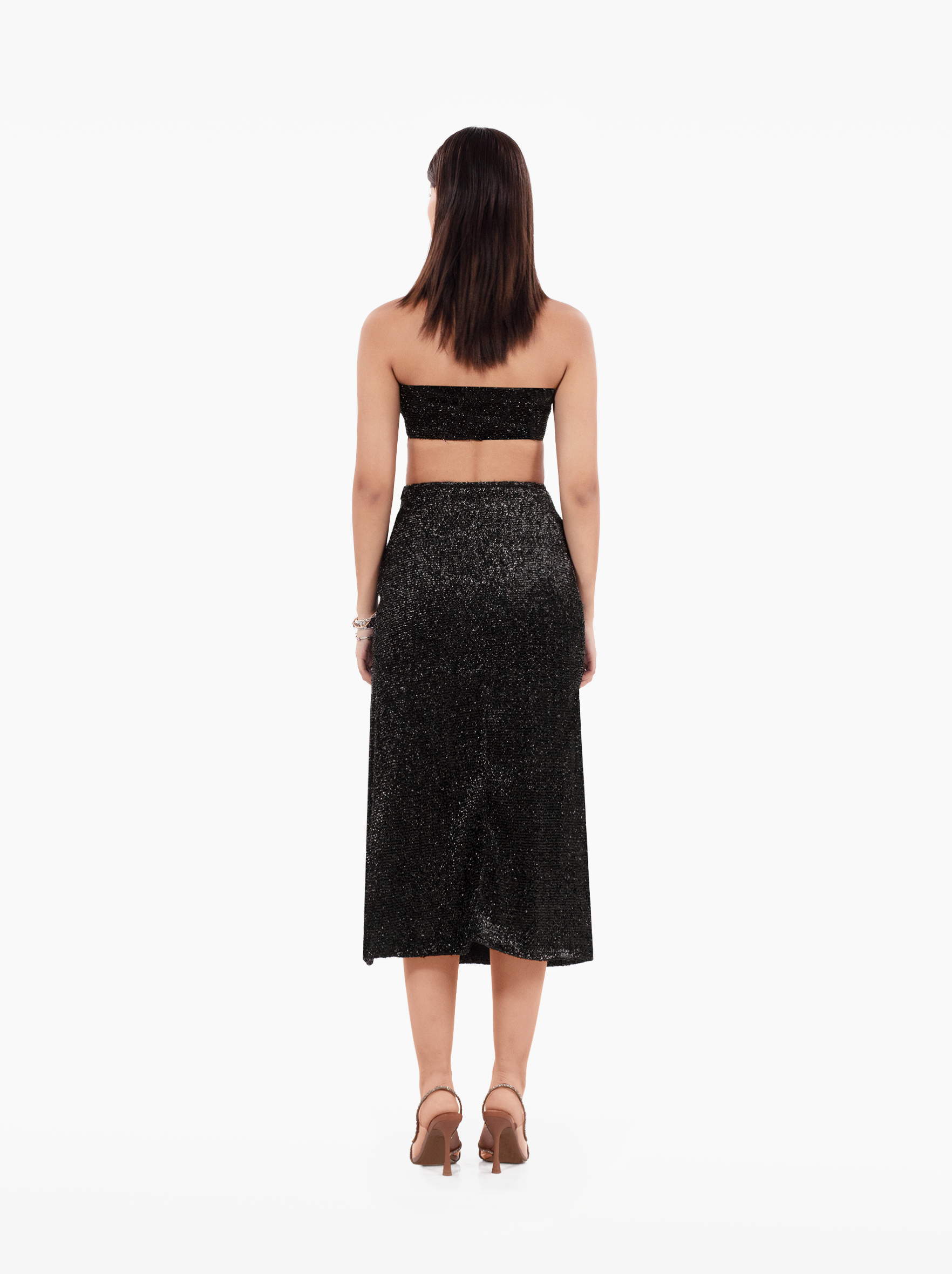 made you look bandeau - silver black glitter shimmer strapless bandeau with darts and buckle fastening, vacation top, birthday by SOLÉITE