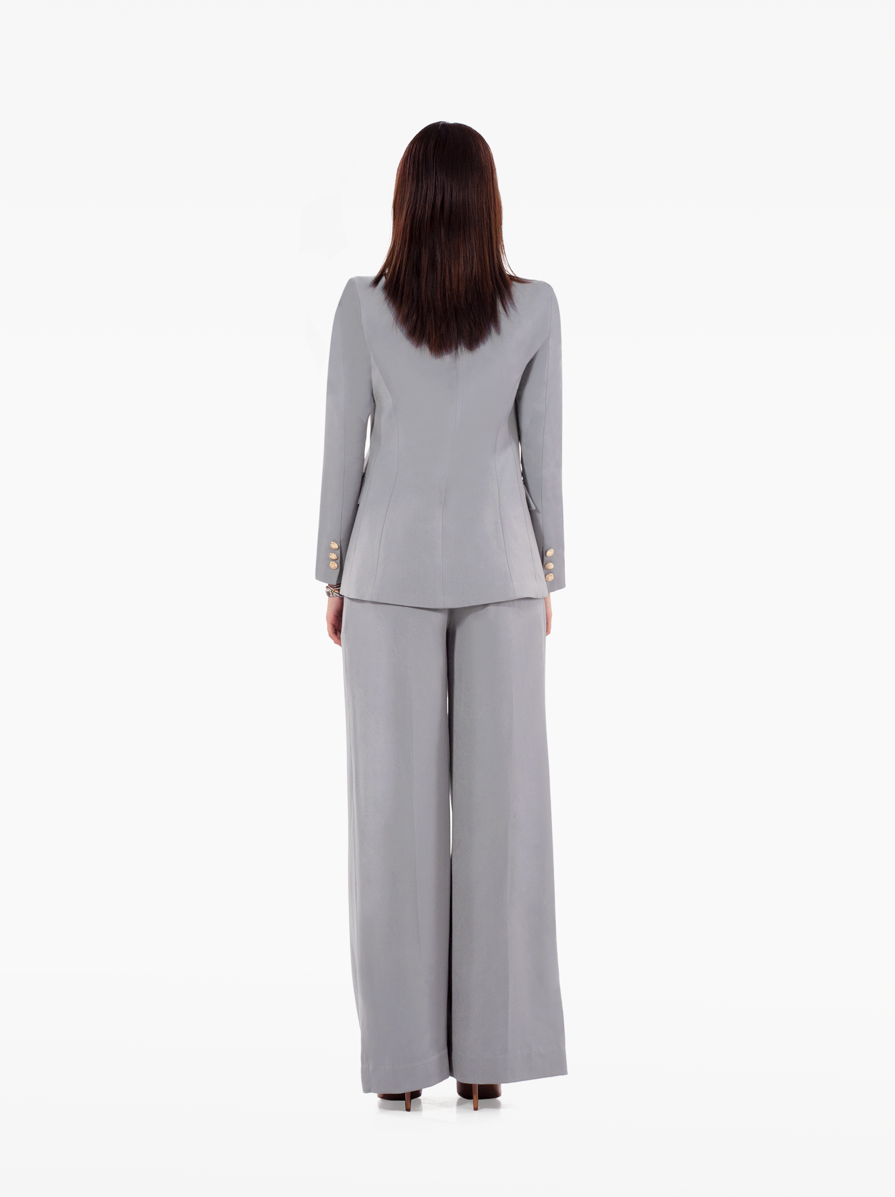 millions trousers - silver grey wide leg high-waisted trousers with front pockets, birthday, party, formal, dinner, date outfit - SOLÉITE