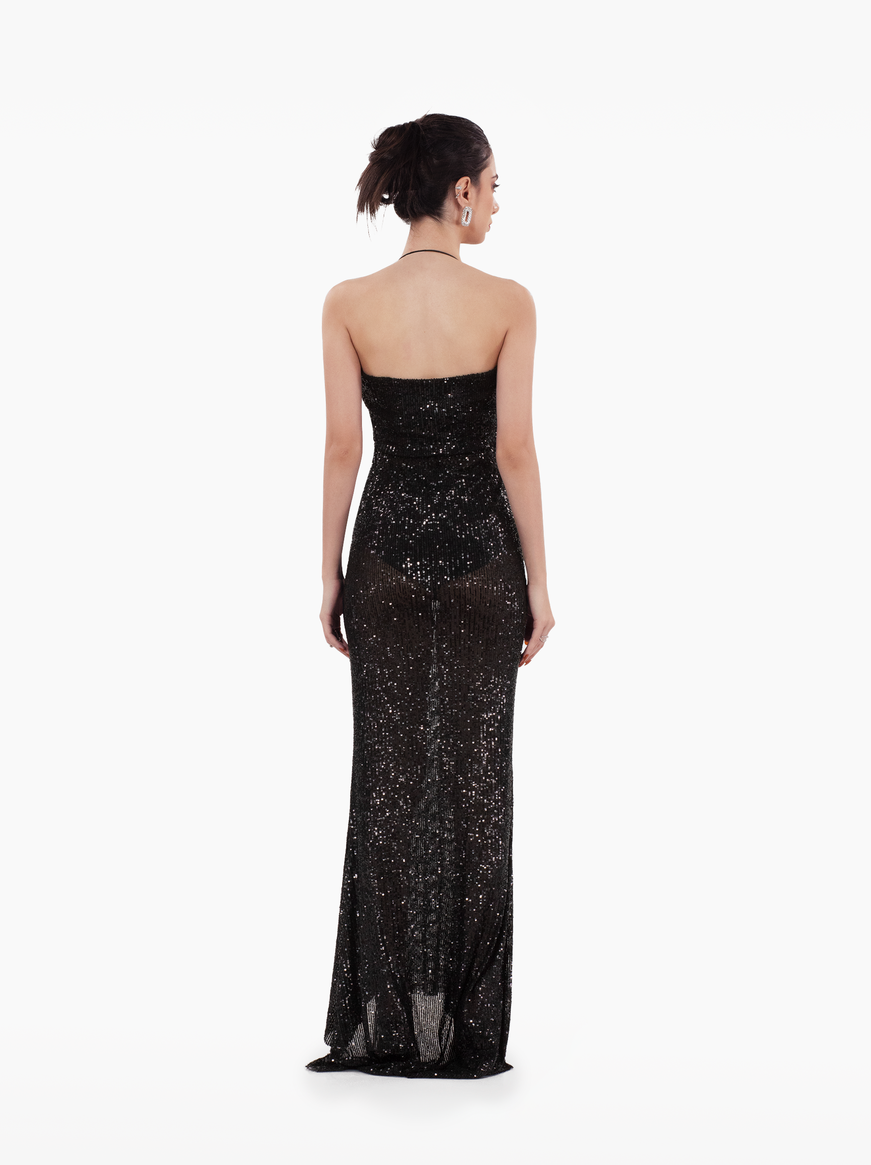don't take it personal dress - black sequin backless maxi dress, glitter dress ideal for parties, evening wear, plunging neckline by SOLÉITE
