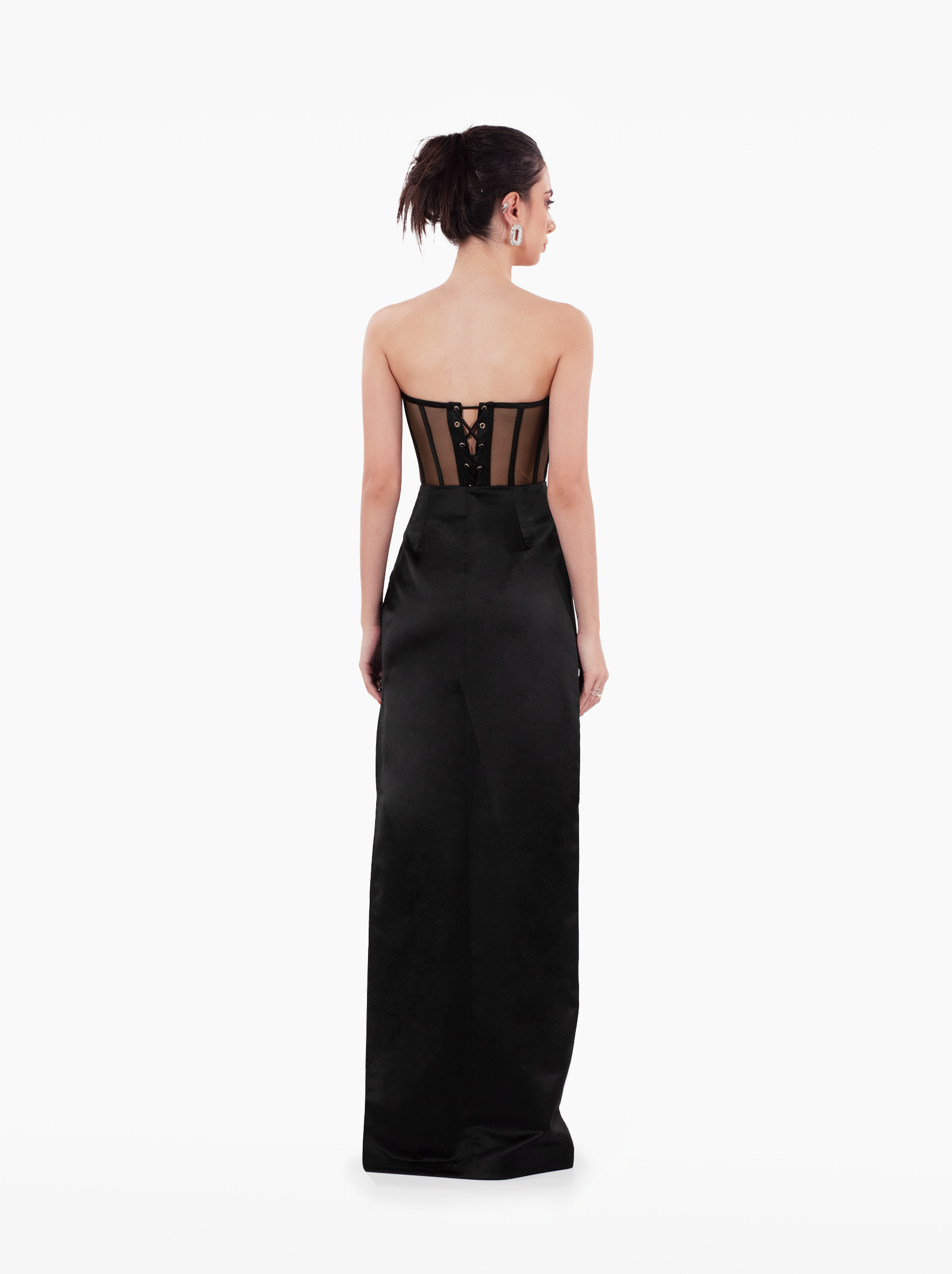late night skirt - black satin maxi skirt with darts and a side slit for formal occasions by SOLÉITE