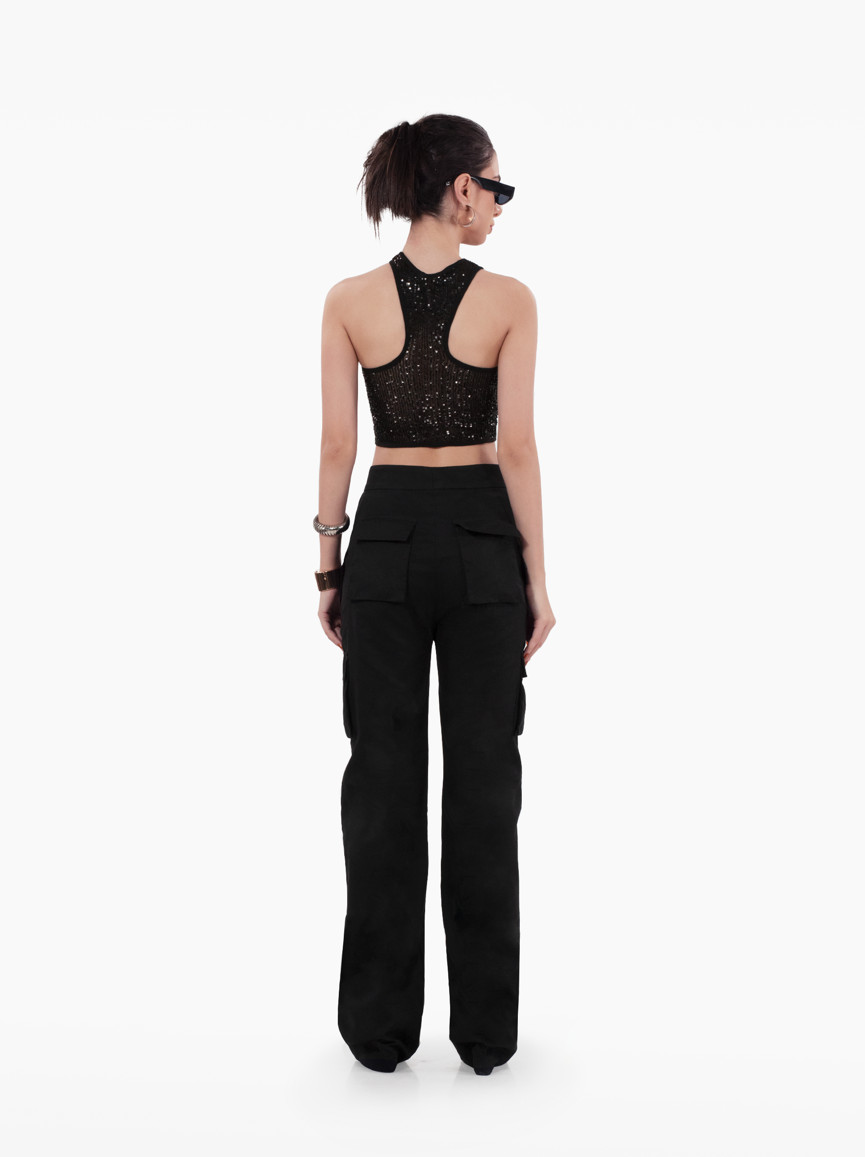 stargirl top - sheer black sequin tank top, glittter shimmer tank top with t-back by SOLÉITE